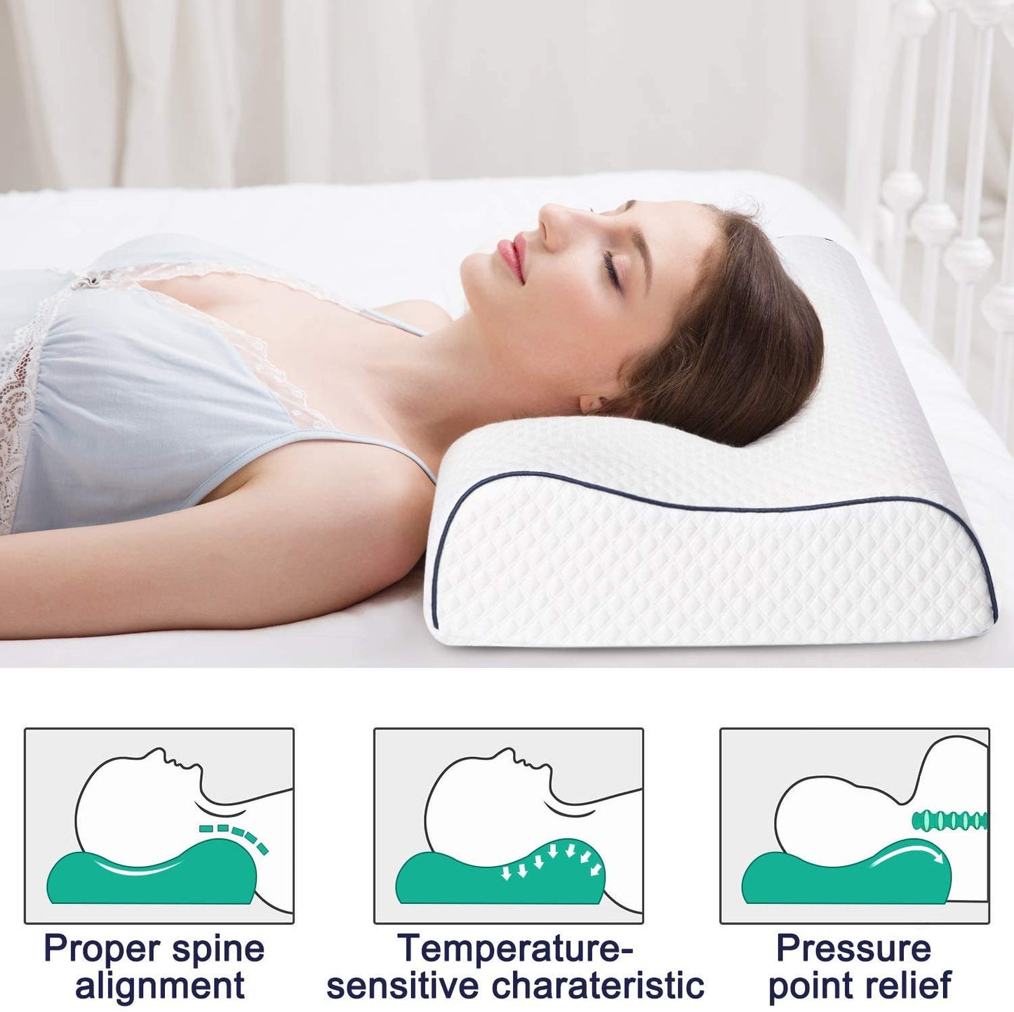 Fityou Ergonomic Memory Foam Neck Pillow,Support Pillow for Neck Pain Relief, Support Pillows for Side Back Stomach Sleepers Washable Cover