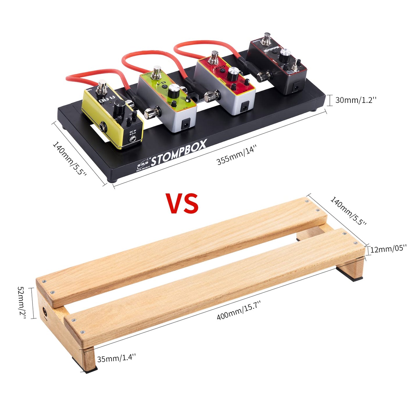 ENO MUSIC 14" Wooden Mini Pedal Board Guitar Effects Compact Small Pedalboard with Pedals Mountain Tape & Cable Tie