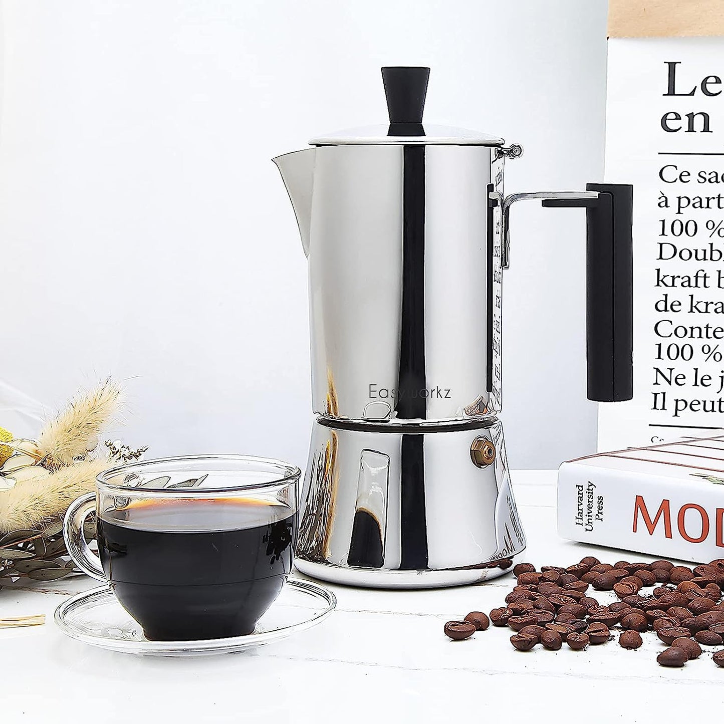 Easyworkz Pedro Stovetop Espresso Maker 4-6Cup 300ml Stainless Steel Italian Coffee Machine Maker Induction Moka Pot