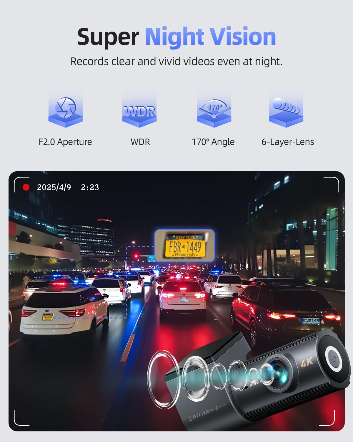 CIEVIE Dash Cam Front and Rear Camera, 5G WiFi & GPS & 64GB Card, 4K+1080P Dual Dash Camera for Cars, 1.5" Display Dashcam, Night Vision, 24H Parking Mode, G-Sensor, Loop Recording, WDR, 170° Angle