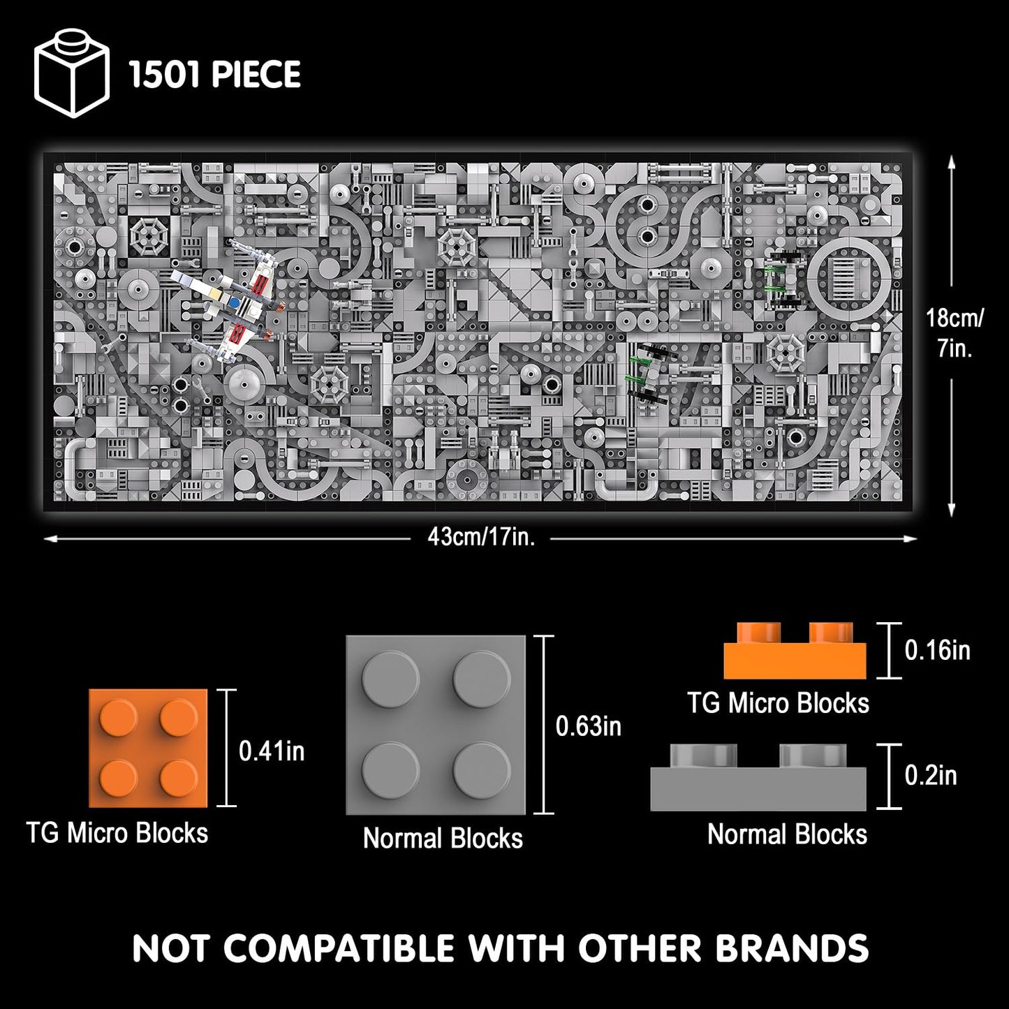 Star Trench 3D Wars Run Wall Art Craft Kit, Micro Brick Framed, Creative Activity Hobbies for Teens and Adults, DIY Home, Office Decor, Suitable for Kids 8+
