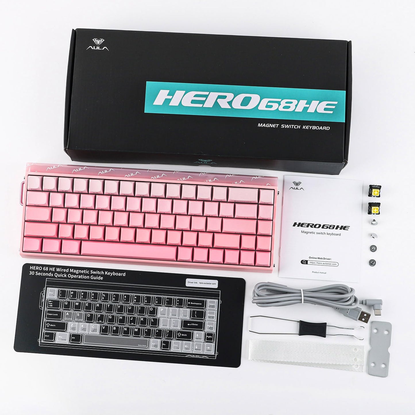 EPOMAKER Aula Hero68 HE Wired Magnetic Gaming Keyboard, 0.01mm Adjustable Actuation, Rapid Hall Effect Switch, 8kHz Polling, 5-Layer Sound Dampening, RGB Box & Backlight (Pink)