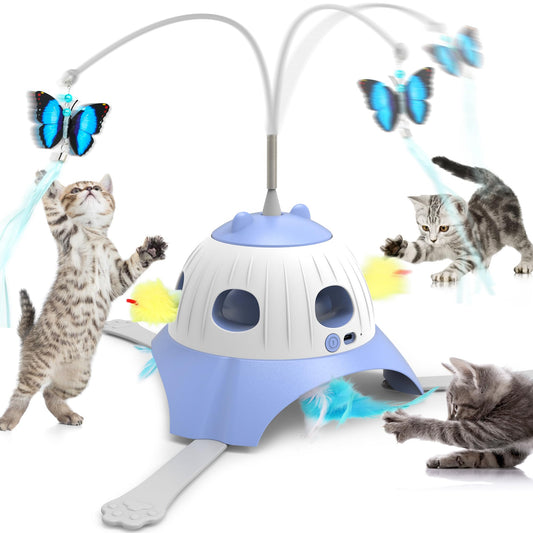 Cat Toys for Indoor Cats, 3 in 1 Interactive Cat Toy for Kitten, Motion Activate Automatic Cat Toys, Cat Hunting Game & Rotating Feathers, USB Rechargeable