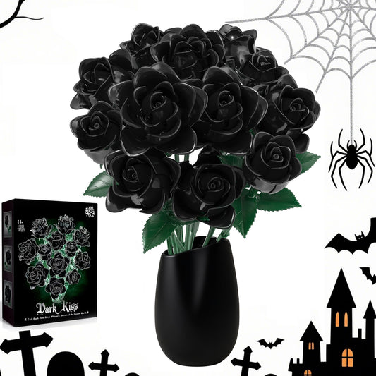 BeepZipp Black Roses Flower Bouquet Building Blocks Set, Artificial Flowers Blocks Kit Compatible with Lego Flowers, Halloween Decorations for Adults Teens (585PCS)