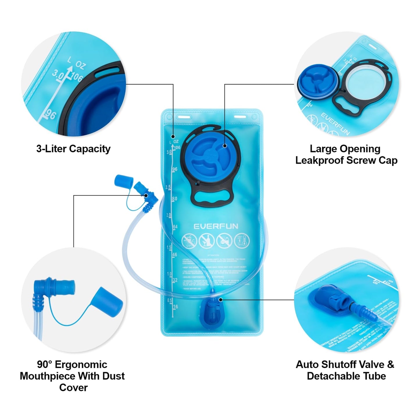 EVERFUN Hydration Backpack Water Backpack with Water Bladder 3-Liter Hiking Day Pack Women Men Lightweight Insulation Hydration Day Rucksack for Hiking, Cycling, Running, Climbing, Camping