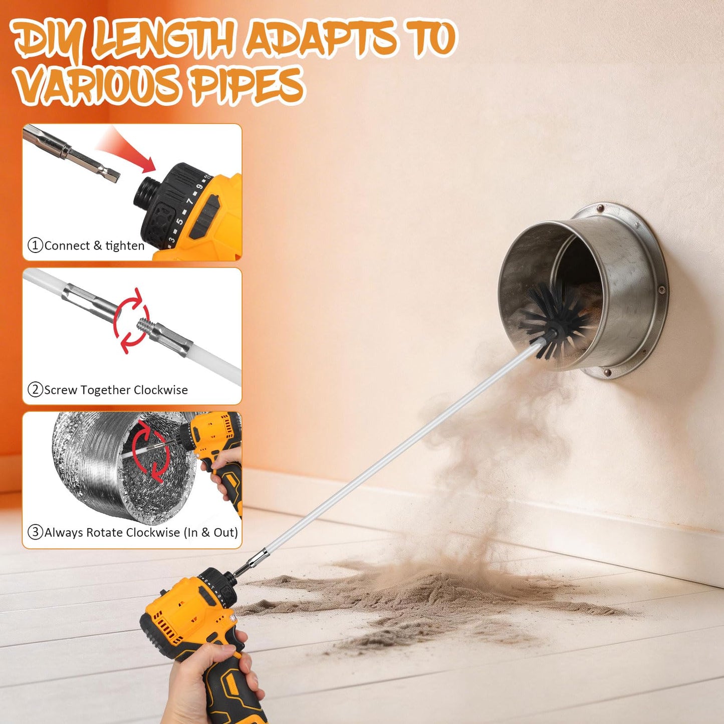 MAGICLULU 20FT Chimney Sweep Kit, Flexible Rods Flue Cleaning Tool, Wood Burner Fireplace Maintenance Set, Rotary Creosote Sweeping Brush, Pellet Stove Dryer Vent Exhaust Pipe Duct Soot Remover
