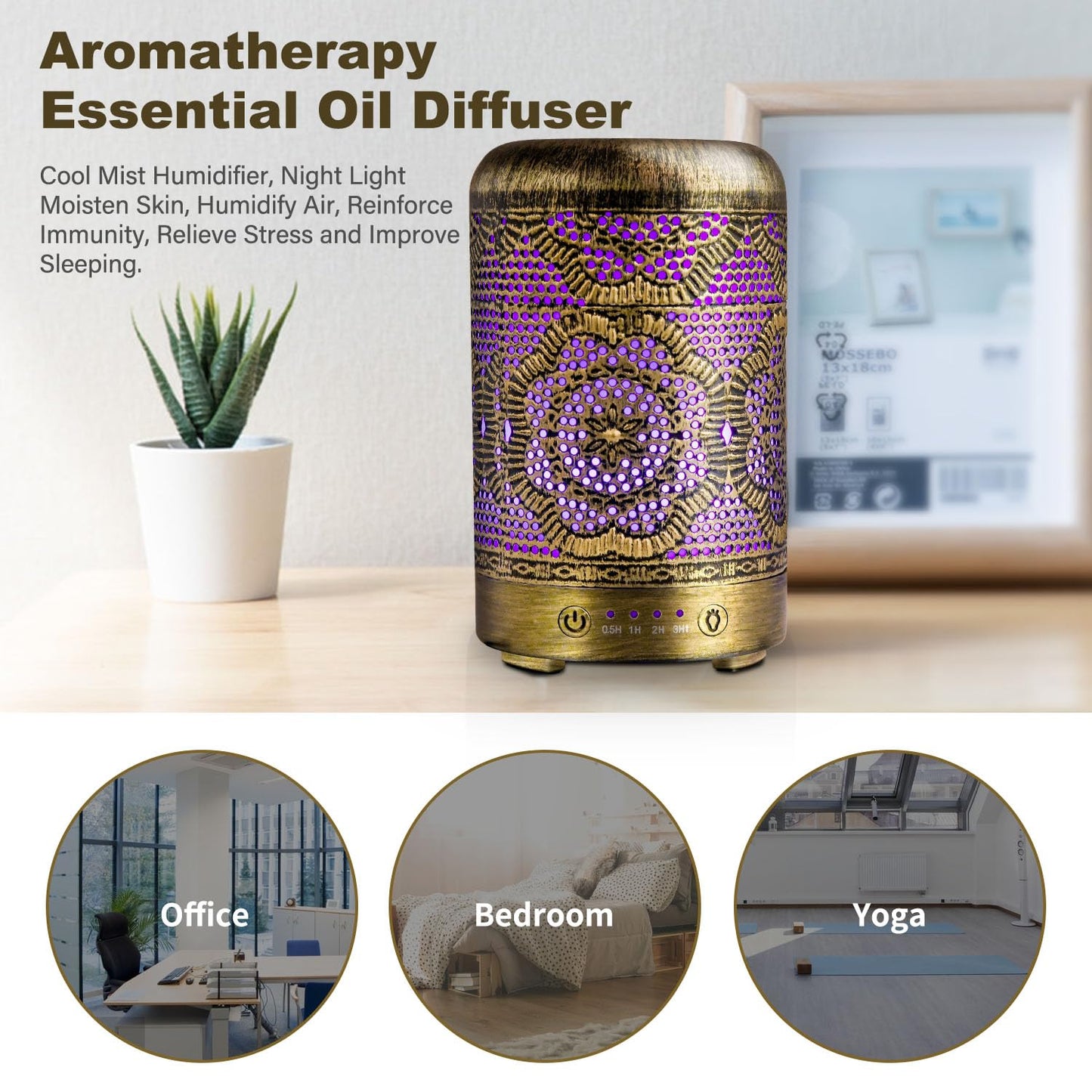 Diffuserlove Essential Oil Diffuser 100ml Aromatherapy Diffuser Cool Mist Humidifiers 7 Color LED Night Lights for Home Office Yoga 3.5 * 6Inchs
