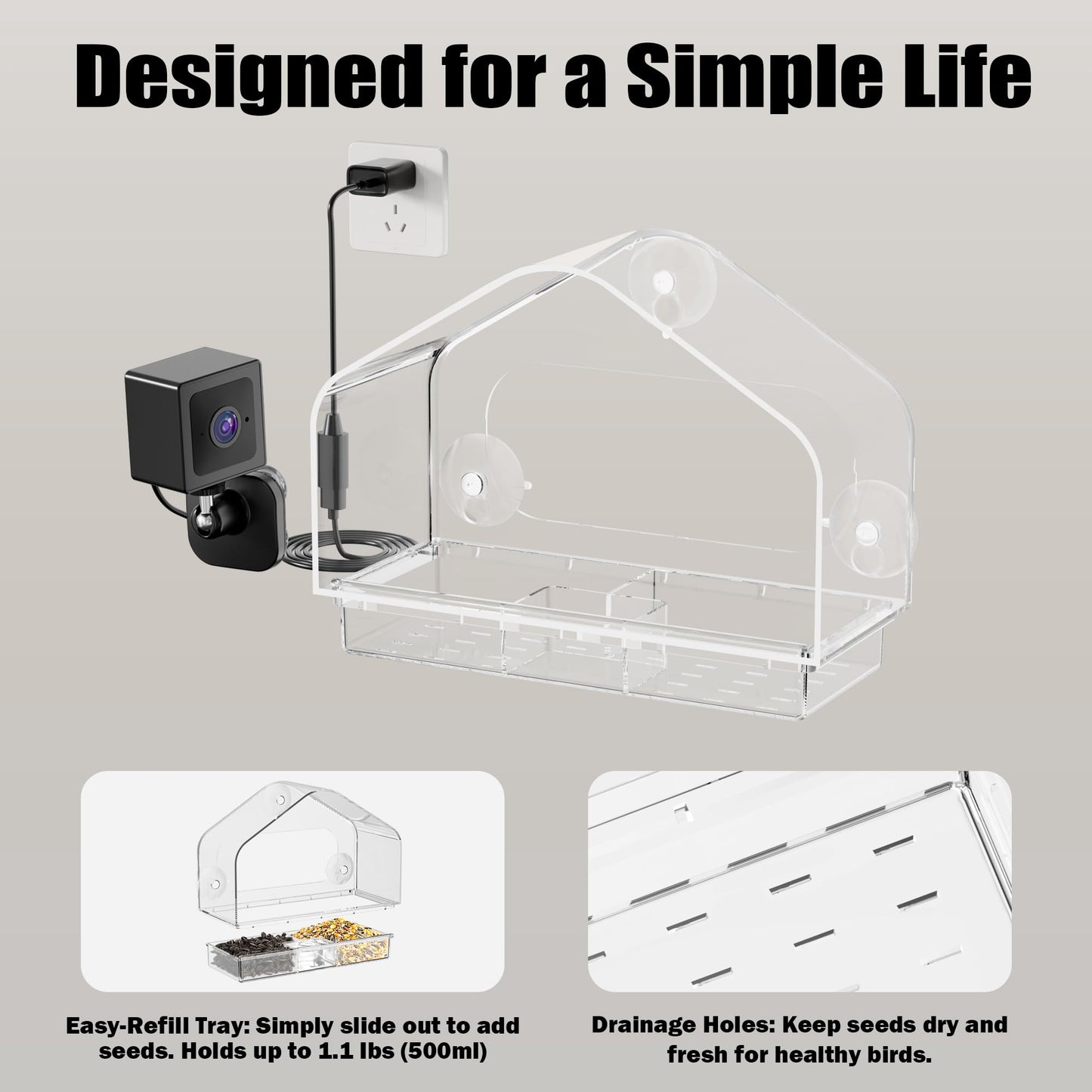 Richbird Waterproof Smart Window Bird Feeder Camera with AI, All-Weather 2K HD Live View & Secure Suction Mount - The Ultimate Outdoor Gift for Bird Watchers