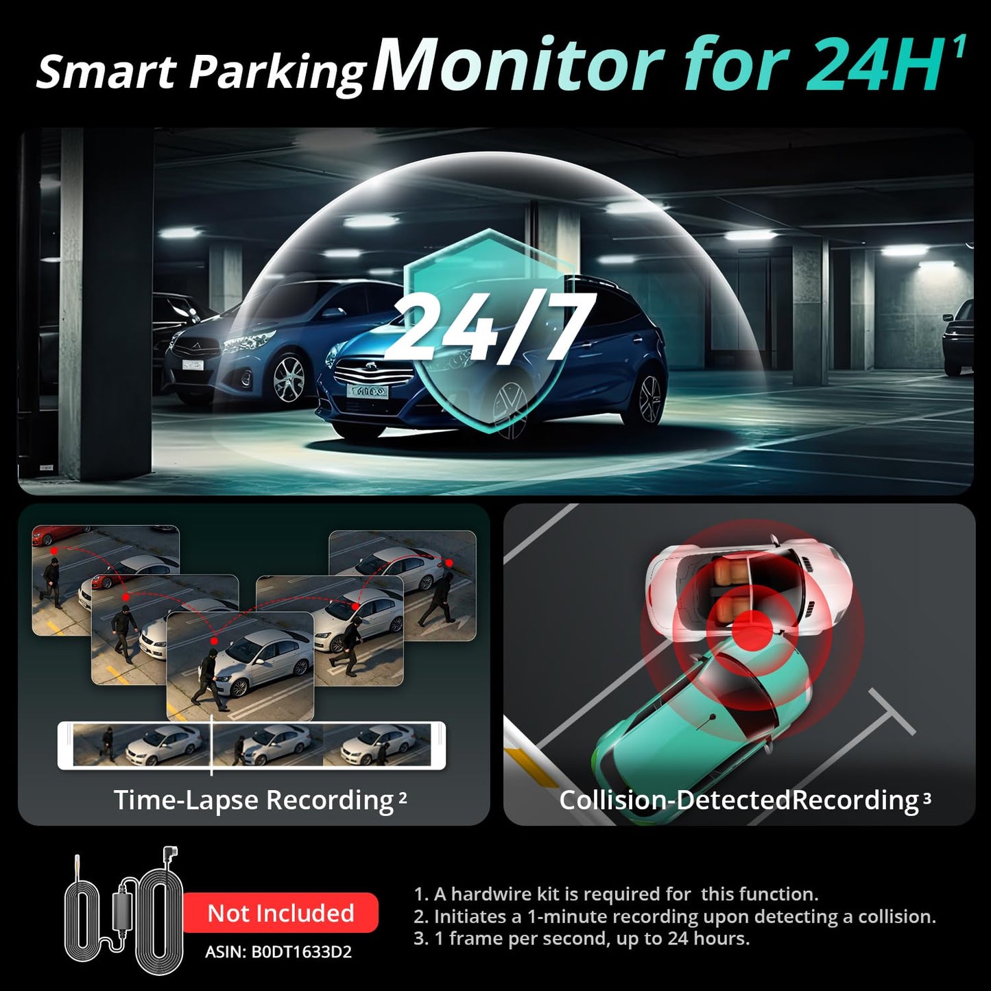 BOTSLAB 4K Dual Dash Cam Front and Rear, STARVIS 2 Sensor, Voice Command, 64GB Card Included, 5GHz WiFi Dash Camera for Cars, Built in GPS, WDR Night Vision, 24H Parking Mode