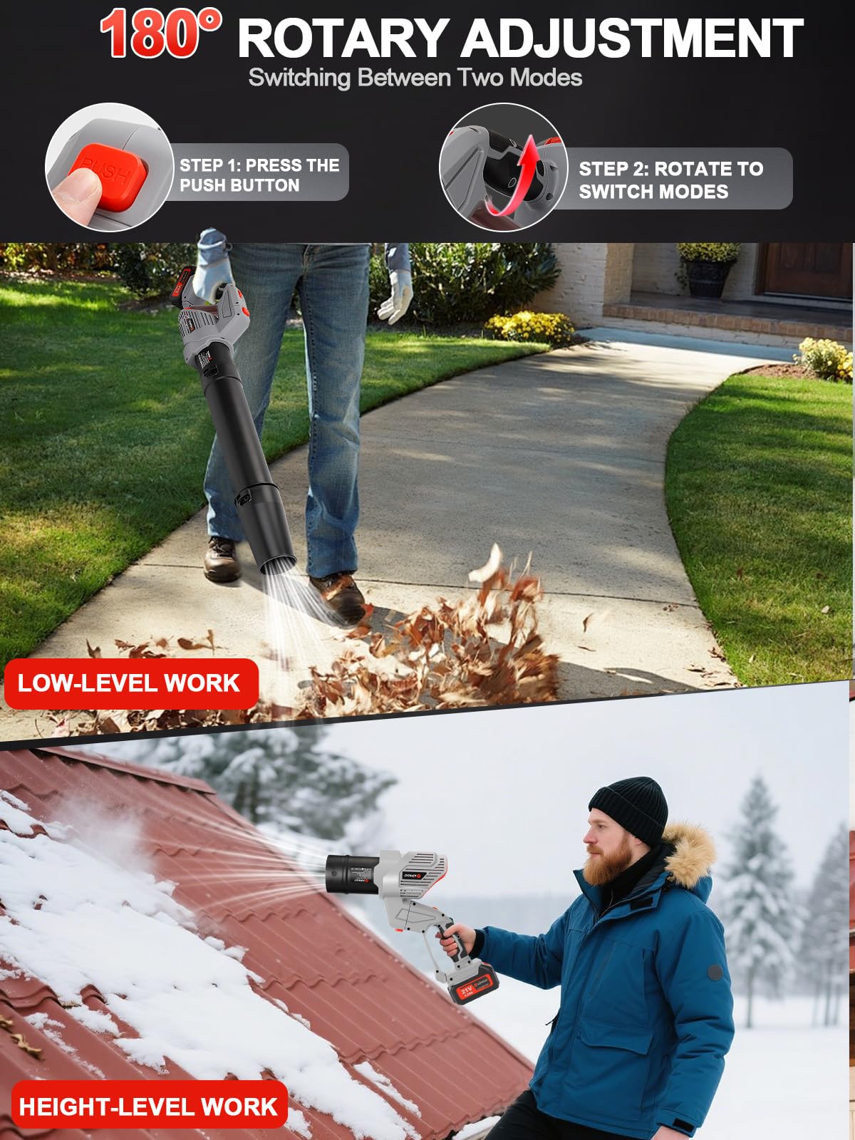 Cordless Leaf Blower Turbo Mode 700CFM 21V Electric Leaf Blower Brushless Motor 5 Gears with 2 X 4.0Ah Battery and Charger Lightweight 180°Rotation for Lawn Yard Garage Patio Blowing Leaves and Dust