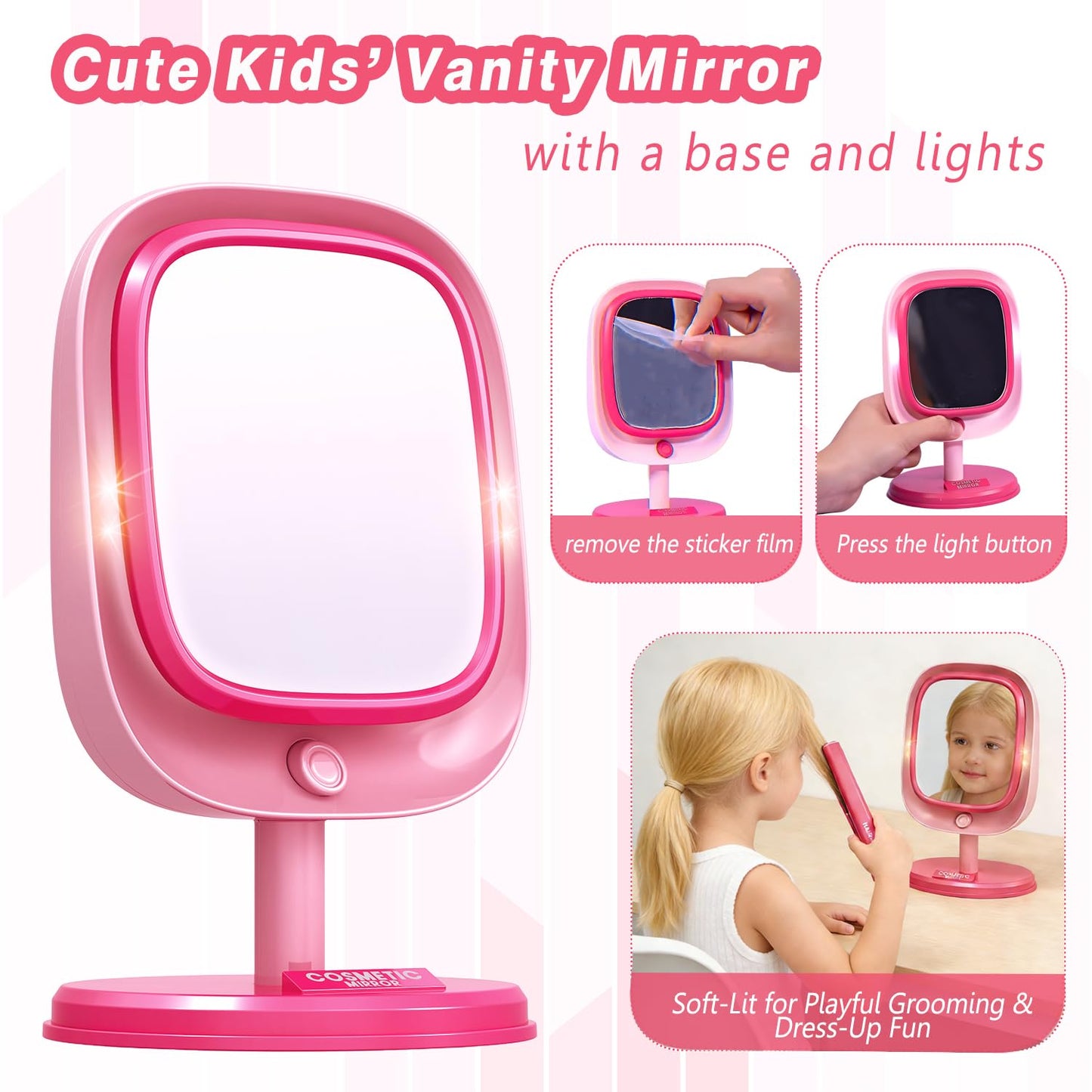 Play Hair Salon Set for Little Girls - Beauty Hair Salon Toys with Realistic Hair Dryer, Curling Iron ，Interactive Lights & Sounds ，Educational Dress-Up Toy Vanities for Kids Ages 3+
