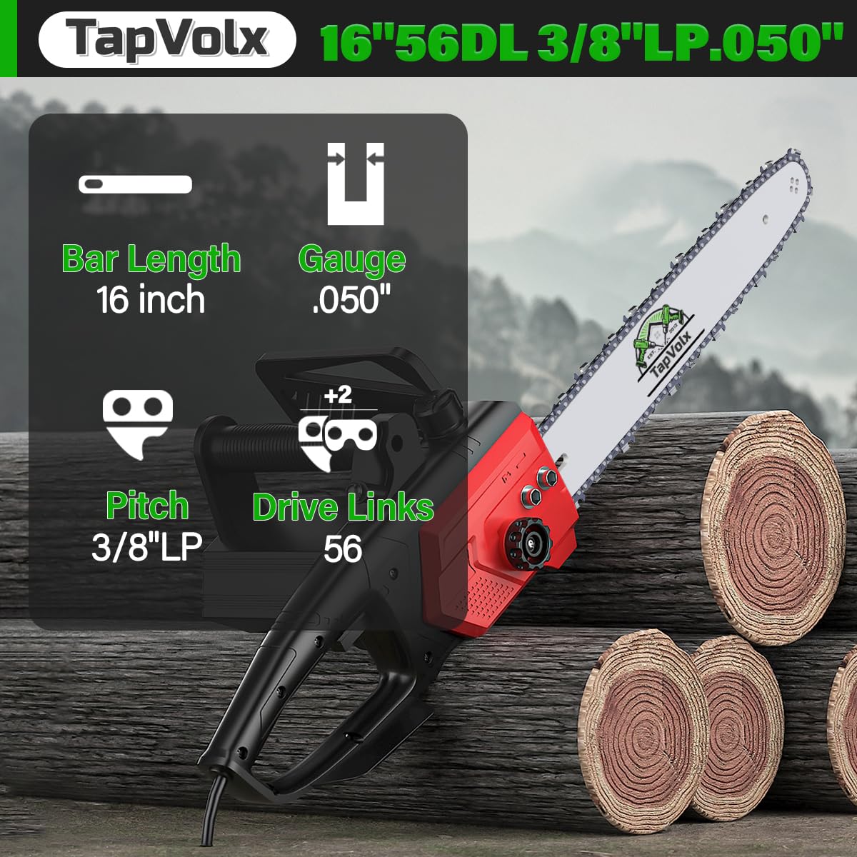 16 Inch Chainsaw Chain 4-Pack, 0.050" Gauge 3/8" LP Pitch 56 Drive Links Chainsaw Replacement Chain Fits Dewalt Black & Decker Craftsman RYOBI & More – 20% Stronger Tension with Storage Case