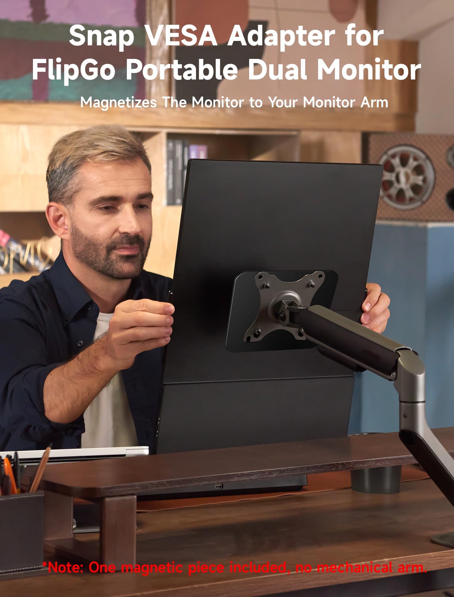 JSAUX Magnetic Snap VESA Adapter for FlipGo 13.5"&15.6"&16" Portable Monitor Dual Screen, Only compatible with 75 x 75mm VESA mounts