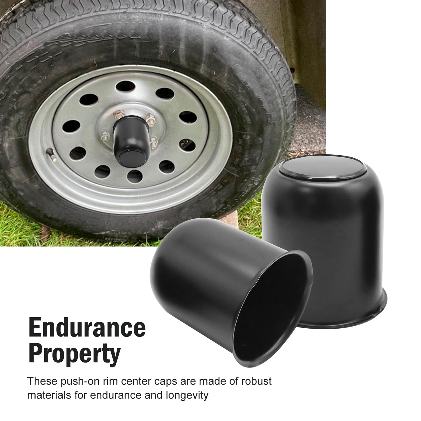 Hoypeyfiy 4Pcs Push Through Wheel Center Caps, 3.19 Inch Truck Trailer Rim Center Caps, Trailer Hub Caps for Trailer Truck RV Wheel Rims, Silver or Black (Black,3.19")