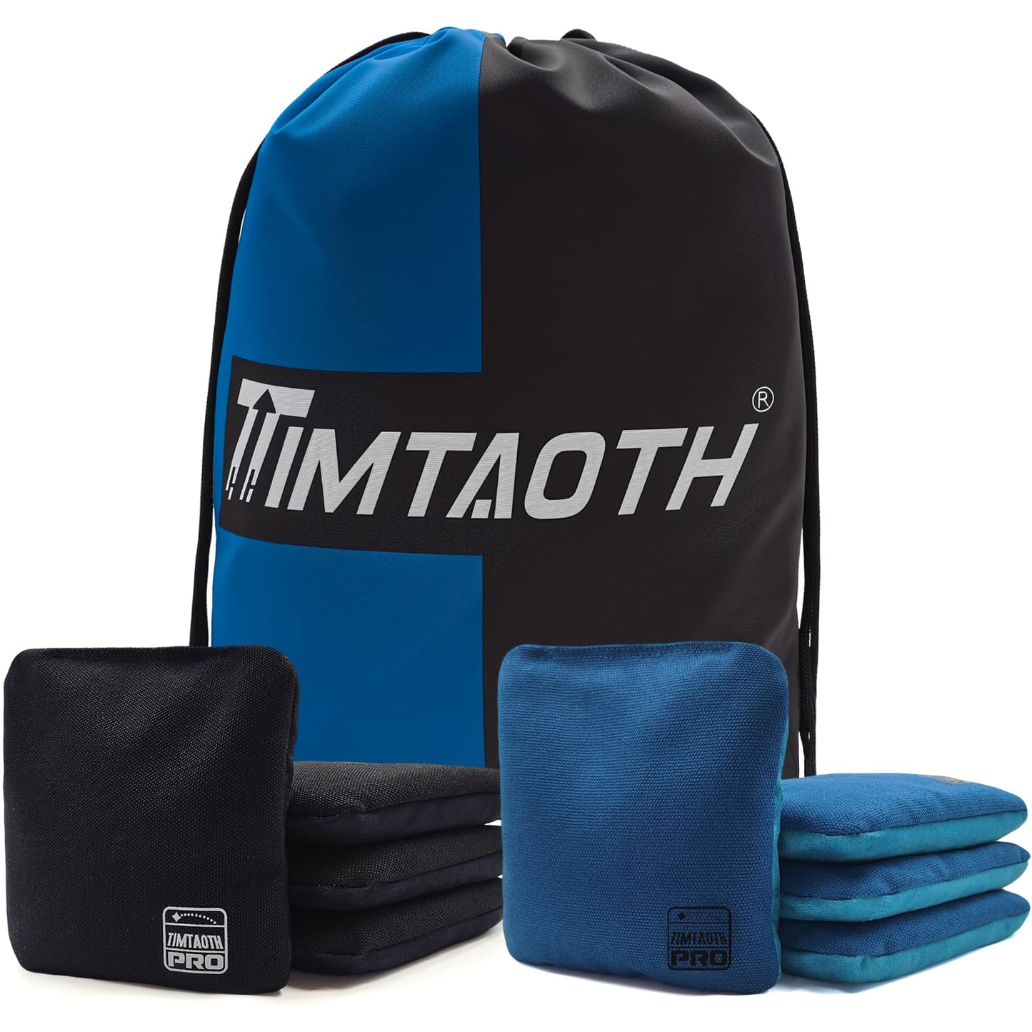 Timtaoth Dual Sided Corn Hole Bags Professional Cornhole Bags Set of 8 Regulation Size Weight Pro Corn Hole Bean Bags Slick and Stick (Black&Fog Blue)