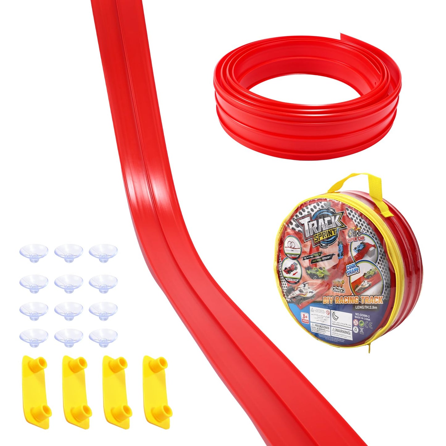 Roll Up Race Track for Kids, Flexible Long Race Speed Track Ramp with 12 Suction Cups Portable Flex Roll Up Racetrack Kit Suitable for Indoor Outdoor Playing