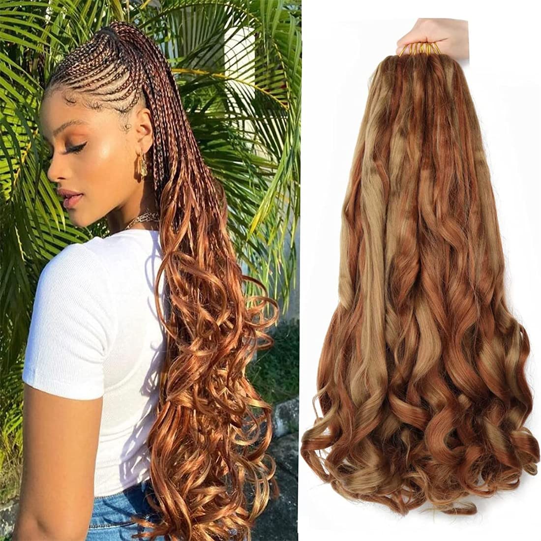 24 Inch French Curl Braiding Hair Pre Stretched 6 Packs Loose Wave Bouncy Braiding Hair Spiral Curly Braids Hair Extensions (P27/30)