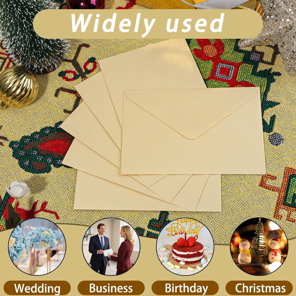 UoeRing Bulk 5x7 Self-Sealing Beige Envelopes 250 Pack - A7 (5.31×7.67in) Premium 120g Pearl Glitter Paper - Printable & Writable for Wedding Invitations,Greeting Cards - Includes Gold Stickers