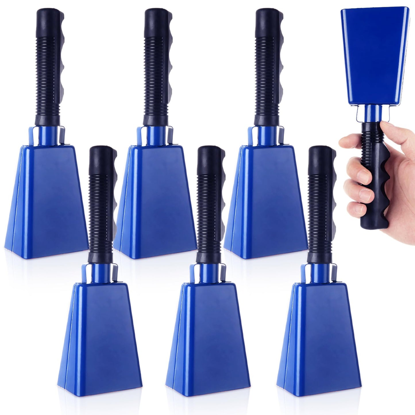LOPYXBR 6 PCS Metal Cowbell with Handle 9 Inch Cow Bells for Sporting Events Blue Cow Bells Noise Makers for Sporting Events 9 Inch Cow Bell Musical Instrument for Football Games, Party, Farm