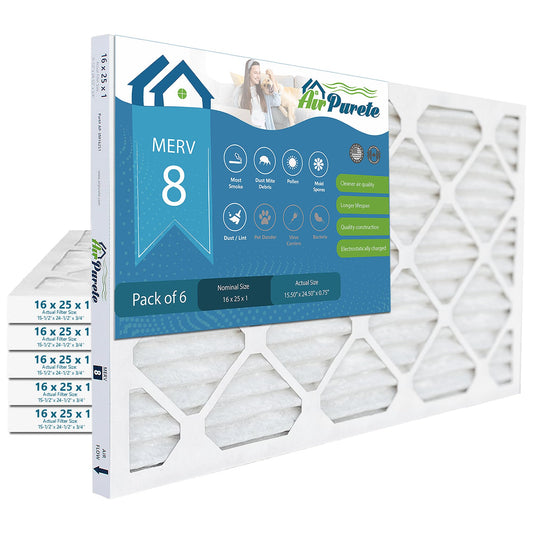 16x25x1 Furnace Filter | AirPurete AP- 3M16251 | Actual Size 15 1/2" x 24 1/2" x 3/4" | MERV 8 | Pack of 6 | Manufactured in Canada