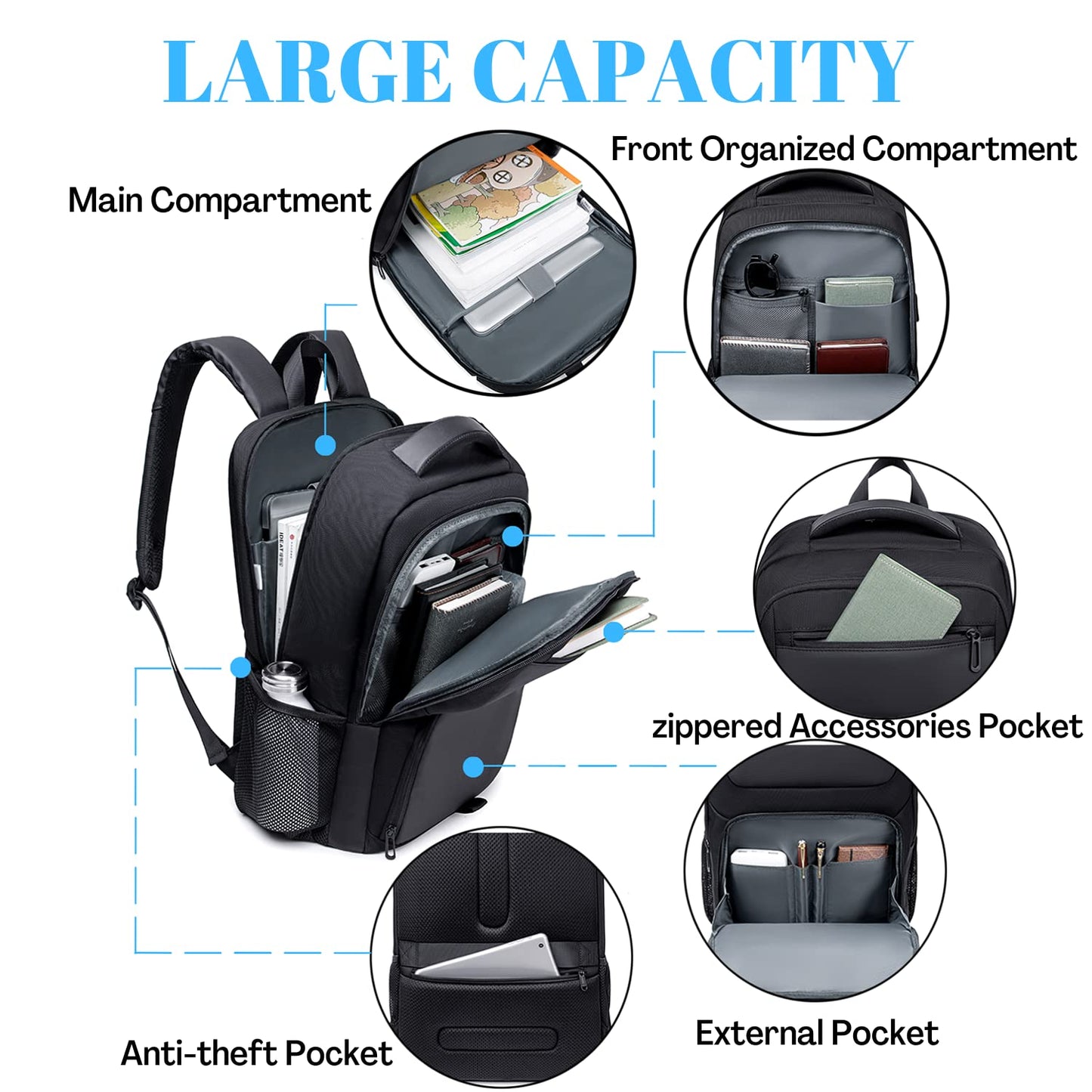 40L Travel Business Backpack for Men, High Tech Laptop Backpack with USB Charging Port and Ergonomic Design, Water Repellent Work College Computer Backpack Fits 17.3 Inch Tablet, Notebook