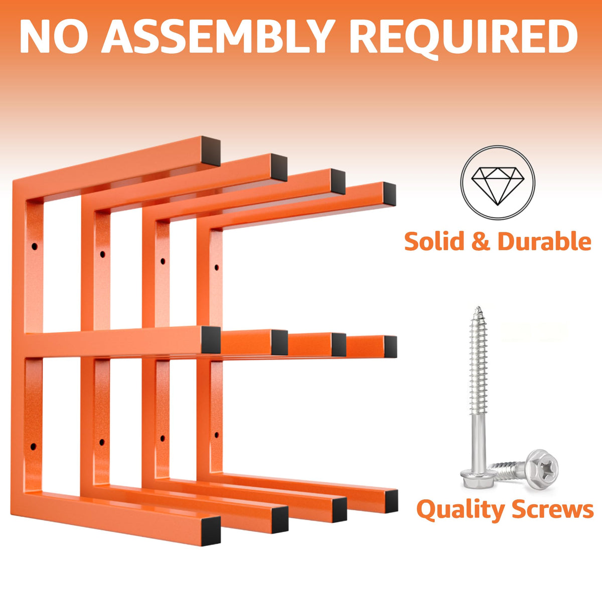 YYR Wood Organizer and Lumber Storage Rack Wall Mount, Heavy Duty Metal Shelf with 6-Level Max 1200 lbs, Indoor & Outdoor Use - Orange