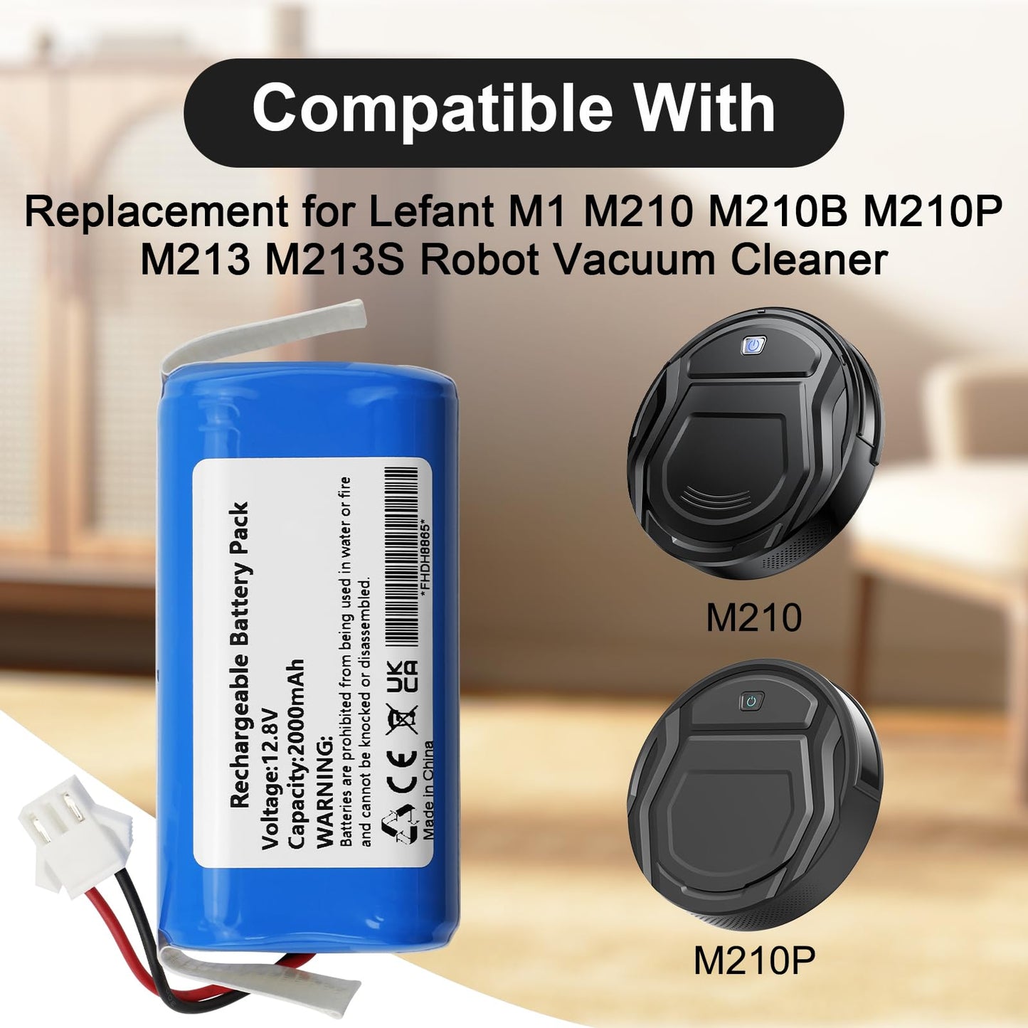 TIIANTE 2000mAh 12.8V Replacement Battery Compatible with Lefant M210 M210B M210P M213 M213S M320 OKP Life K2 Robot Vacuum Cleaner Battery (Not 14.4V)