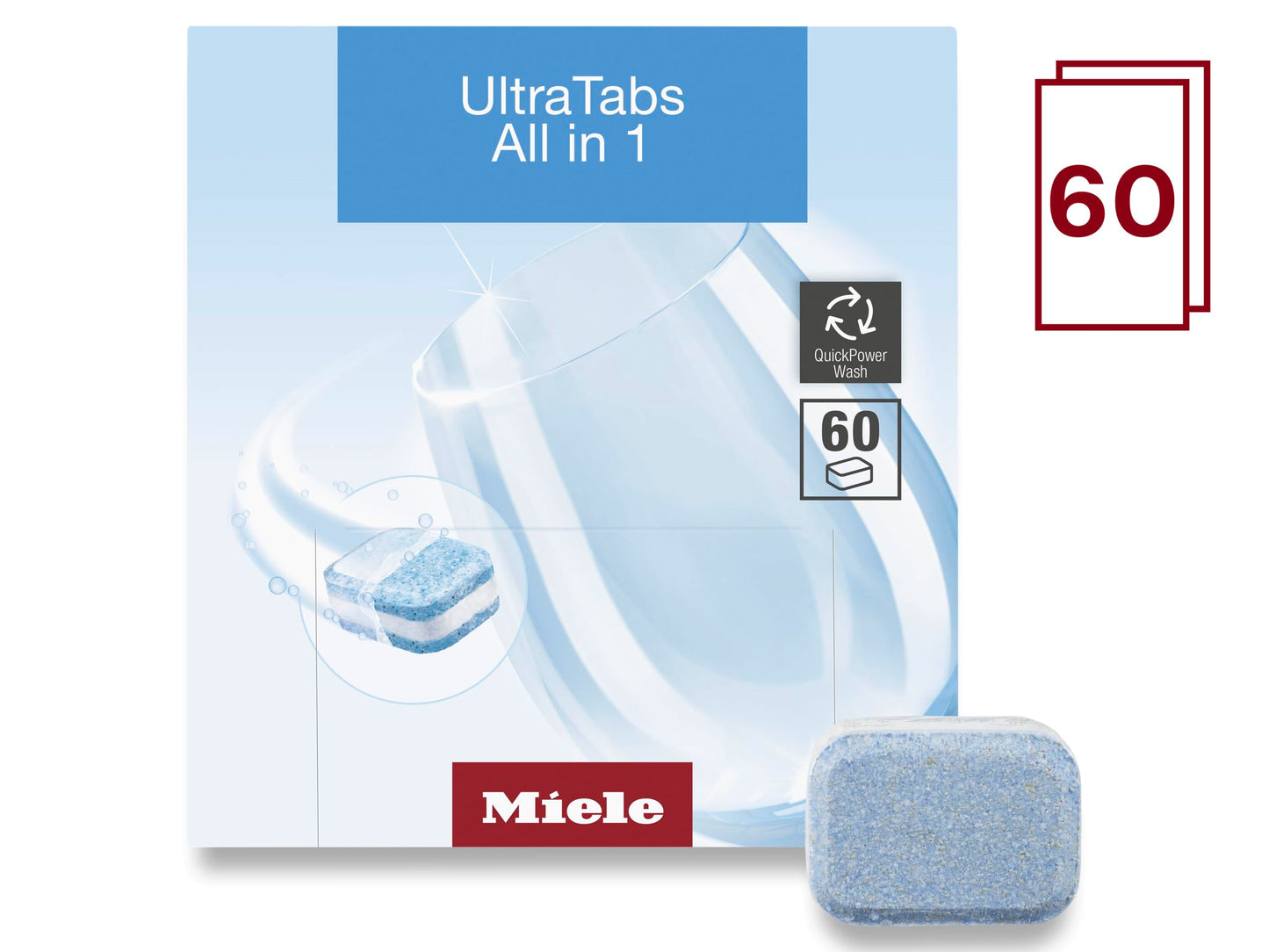 Miele Genuine UltraTabs All in 1 Dishwasher, 60 Detergent Tablets