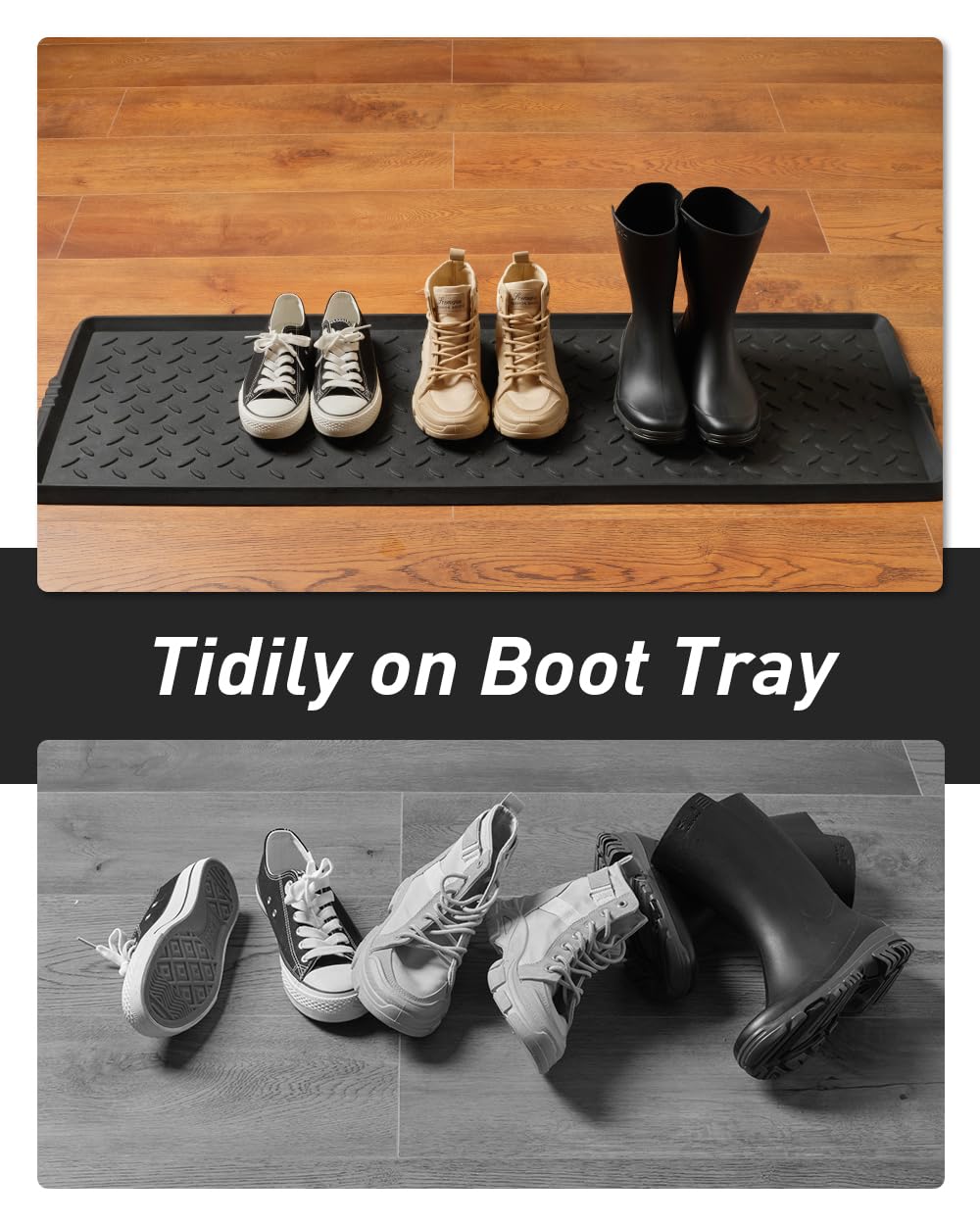 MontVoo-Boot Tray Mat Shoe Tray Extra Large 40x120cm Shoe Mat 100% Rubber Easy Clean Waterproof Shoe Drip Tray for Entryway-Black Twill Pattern