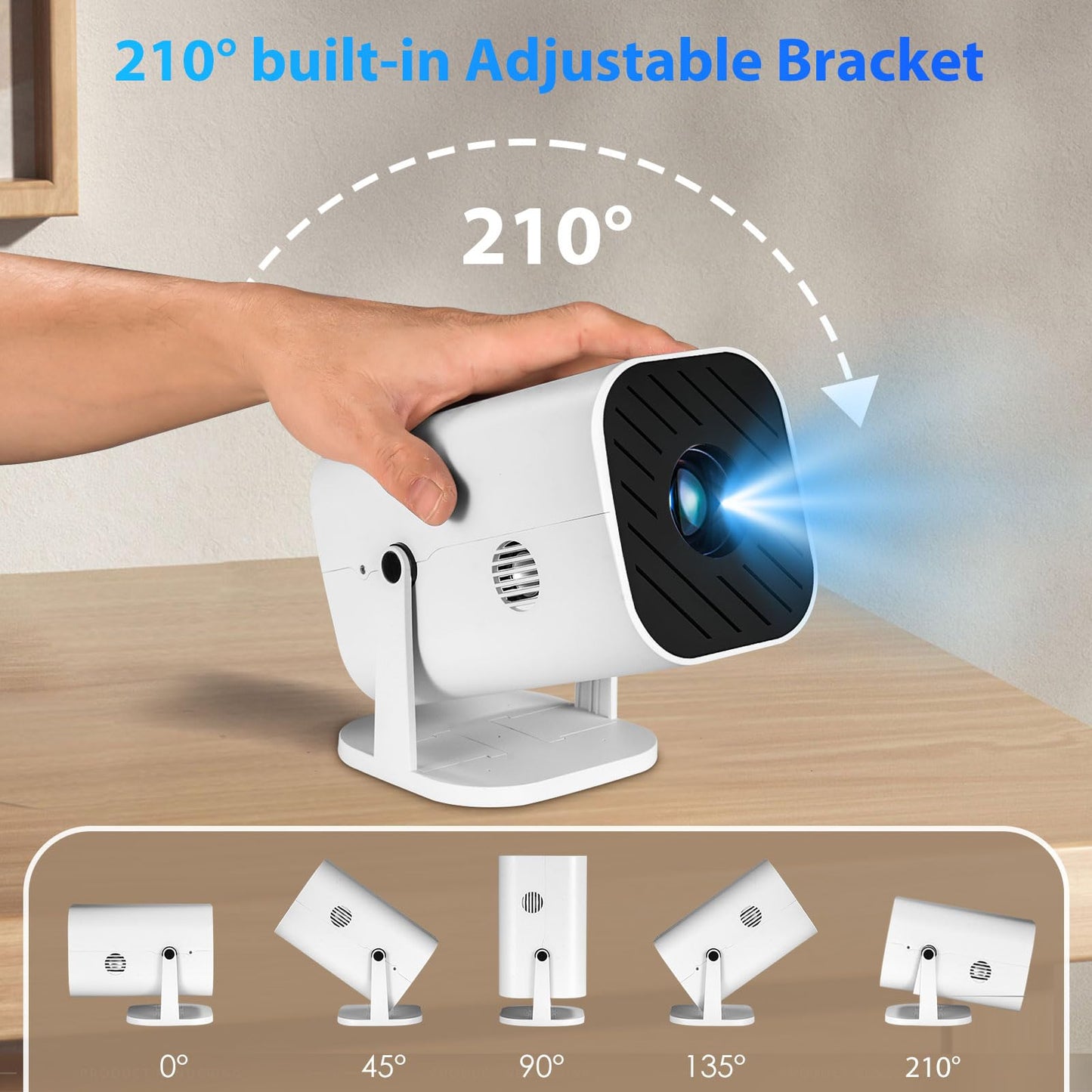 Mini Portable Projector (Built-in Speaker and Bluetooth 5.3), Video Projector for iPhone, Compatible with 4K, 1080P Movie Projector, Supports Smartphones/Video Games/TV stick/PS5/Computers/HDMI/USB
