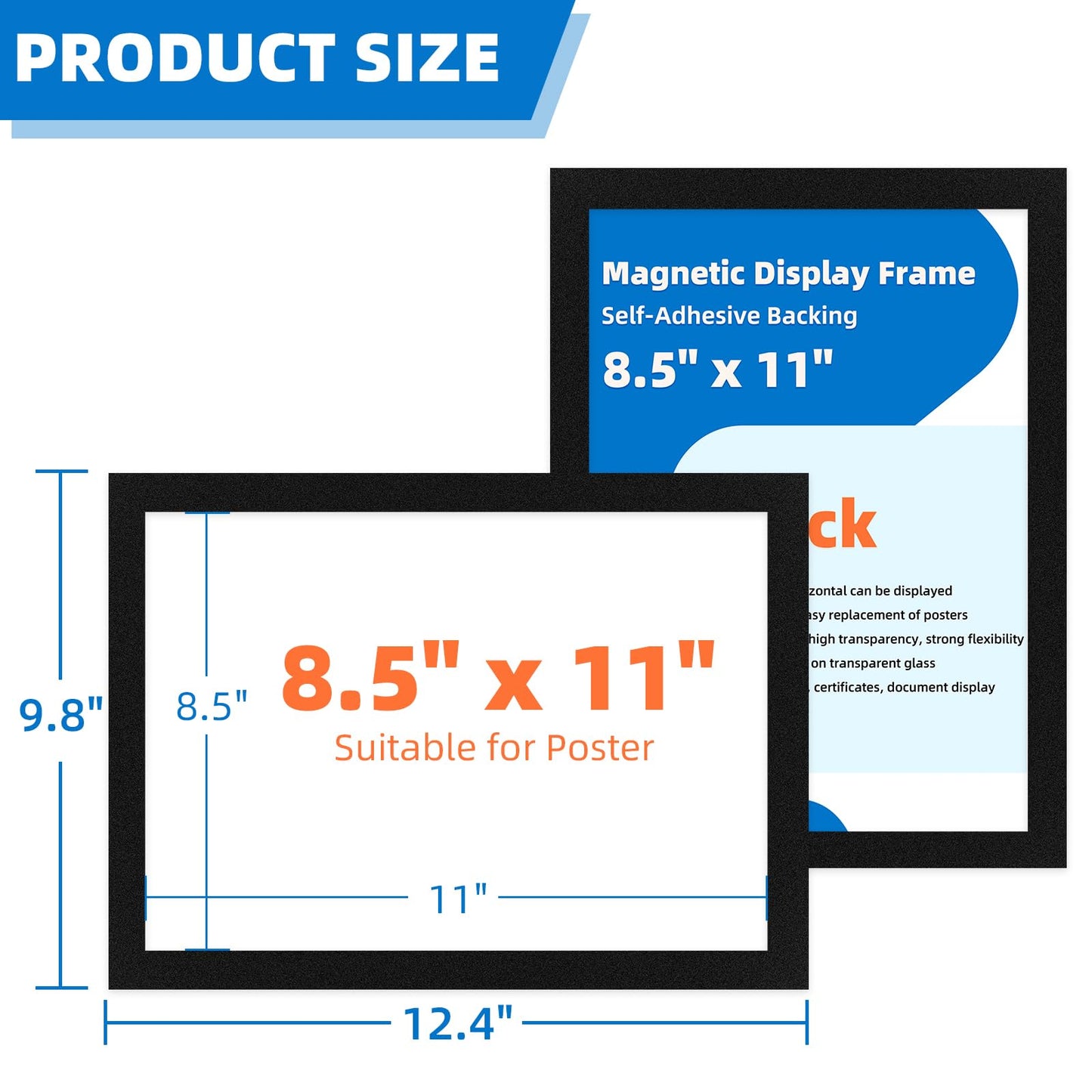 JR-MOV Magnetic Sign Holder 8.5 x 11-10 Pcs Double Sided Magnetic Frames for Refrigerator Reusable Adhesive Frames for Walls Window Door Sign Holder PVC Magnetic Picture Frame Document Holder