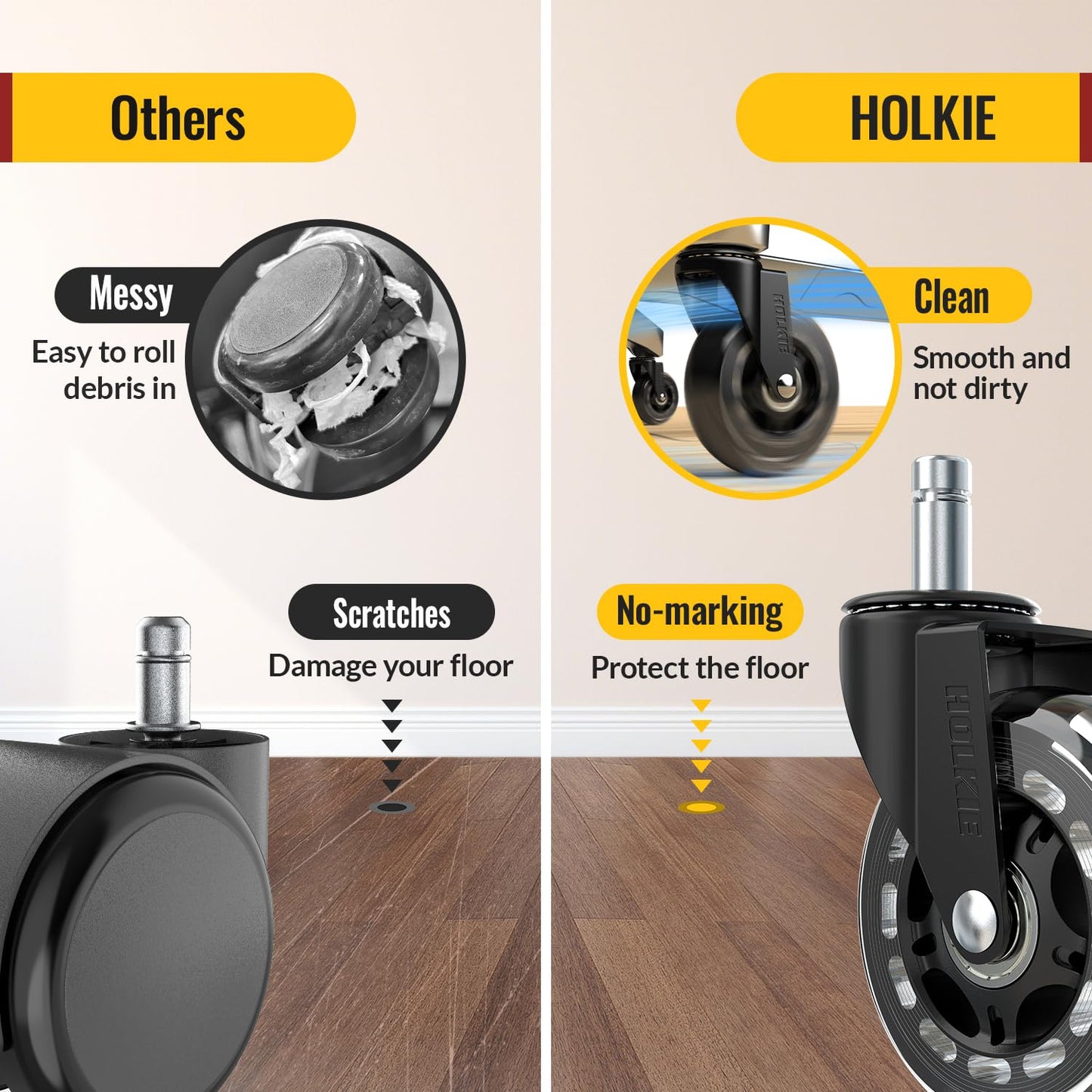 HOLKIE Office Chair Wheels 10pack 11x22mm 3 Inch Desk Roller Blade Caster Replacement for Office, Rubber Wheels-Set of 10 for Hardwood Floors Gaming Chair Casters Smooth & Silence Gliding