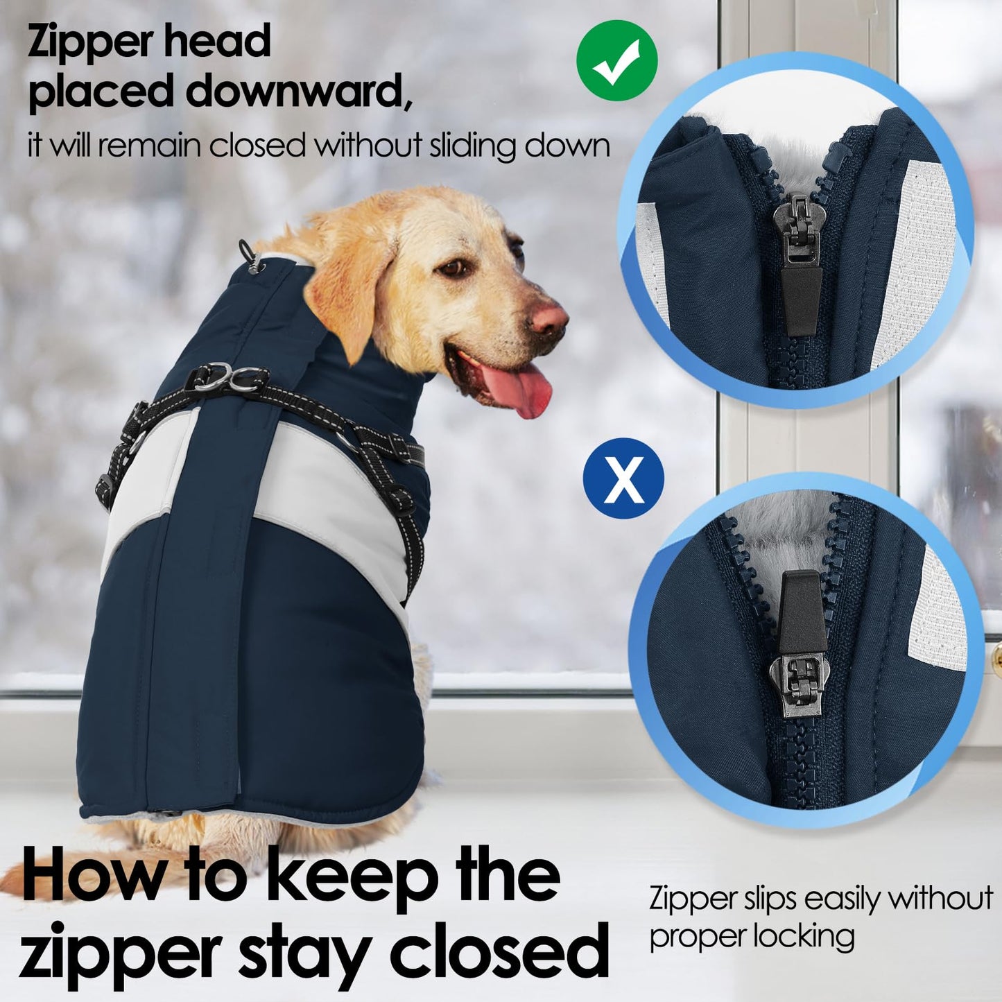 AOFITEE Dog Winter Coat, Dog Coat with Harness Built in, Dogs Jacket for Large Dogs, Reflective Waterproof Pet Puffer Jacket Snowsuit, Warm Fleece Windproof Pet Sweater for Cold Weather, XL