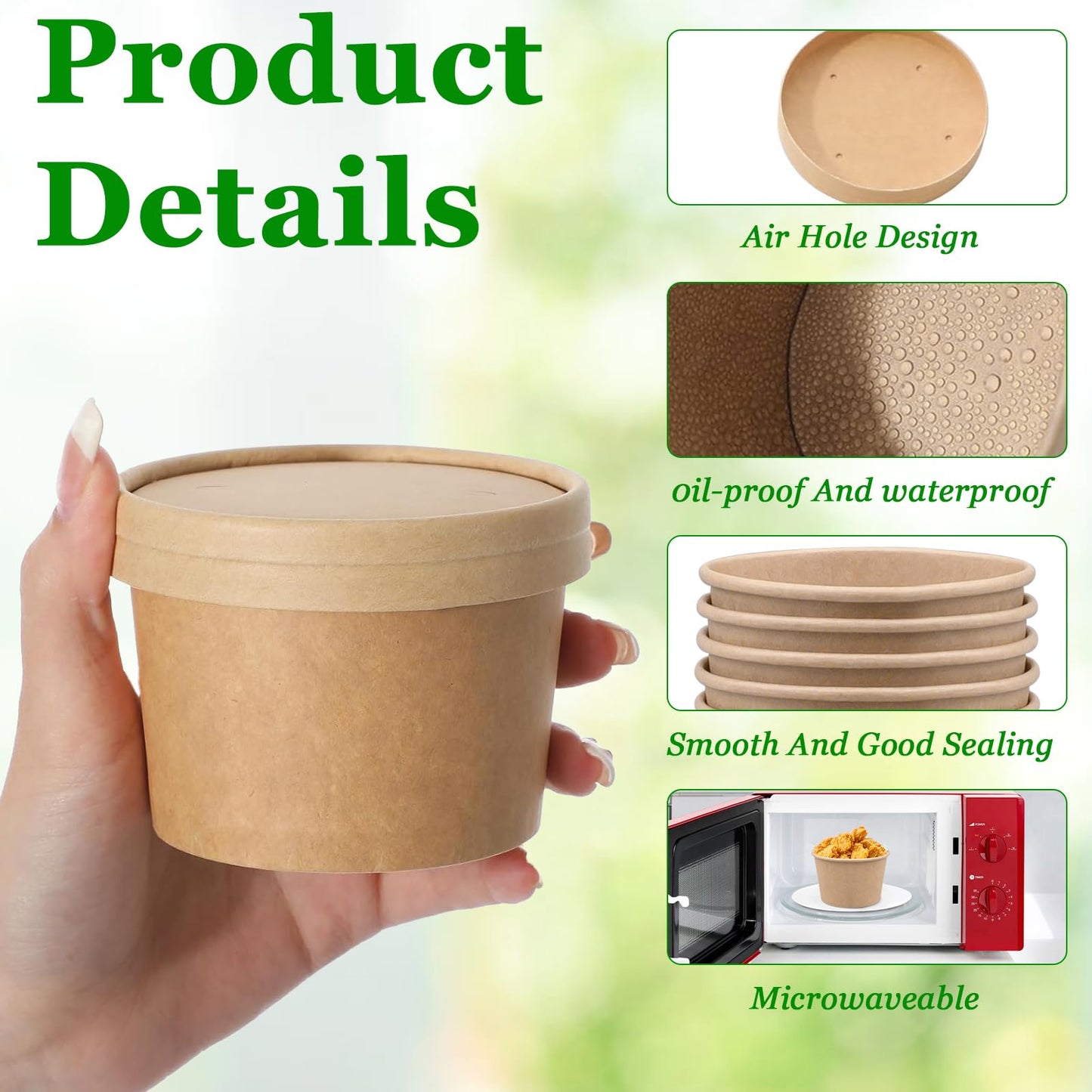 100 Pcs 8oz Disposable Soup Containers with Lids, Ice Cream Cups Kraft Paper Cups with Vented Lids, Heavy Duty to Go Soup Bowls Food Storage Containers for Ice Cream, Yogurt, Cold and Hot Foods