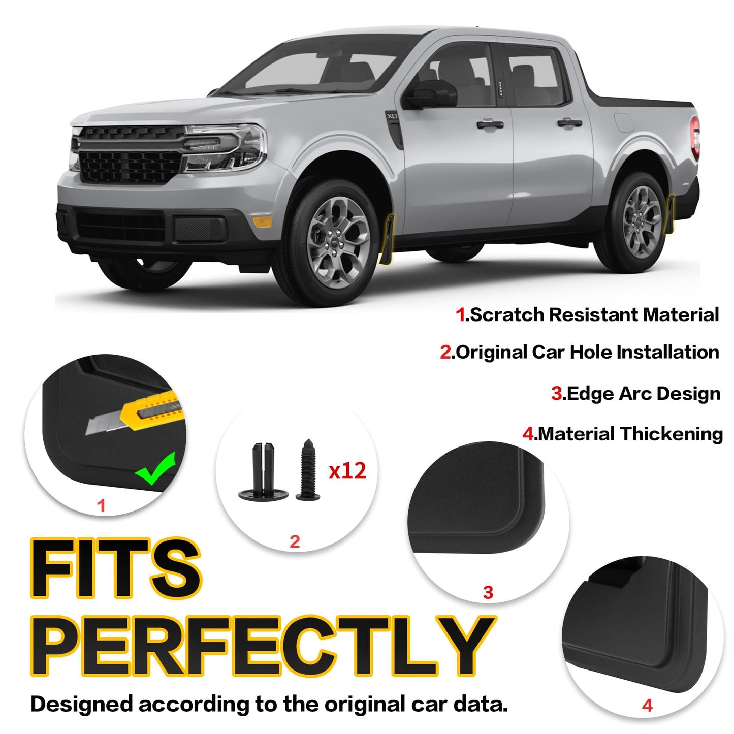 PSLER Fit for Maverick 2026 2022 2023 2024 2025 Mud Flaps Set of 4PCS Mud Guard Kit Splash Guards Mudguards Mudflaps with Hardware Kits Accessory Front and Rear