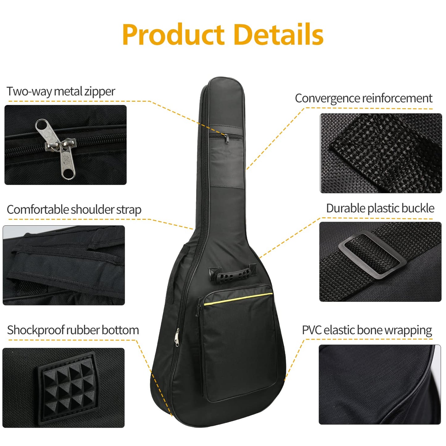 Mdvora 3pcs Guitar Accessories Kit - Gig Bag, Folding Stand, Adjustable Strap for Acoustic, Classical, Bass Guitar