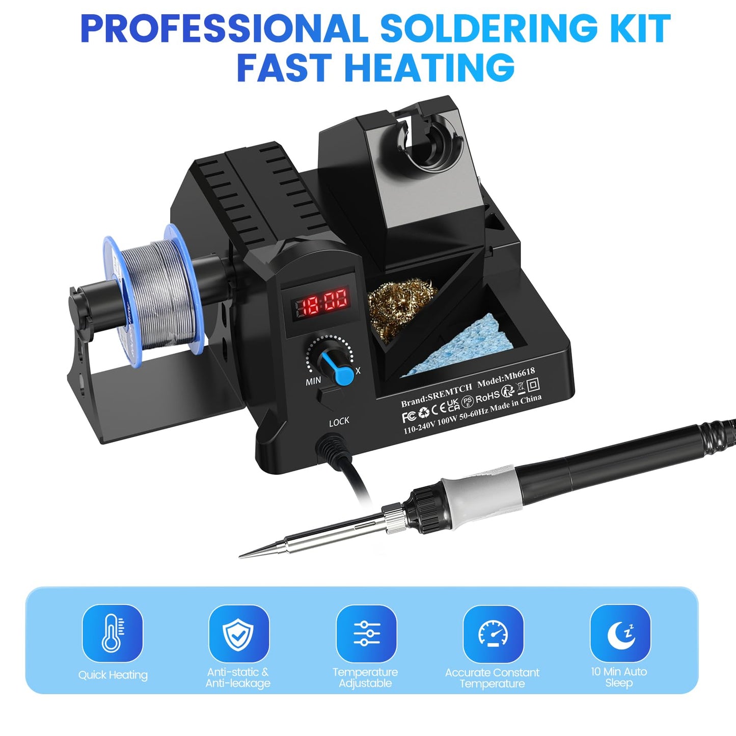100W Soldering Station Digital Display Soldering Iron Kit 12-in-1 Adjustable Temperature 180°C to 480°C