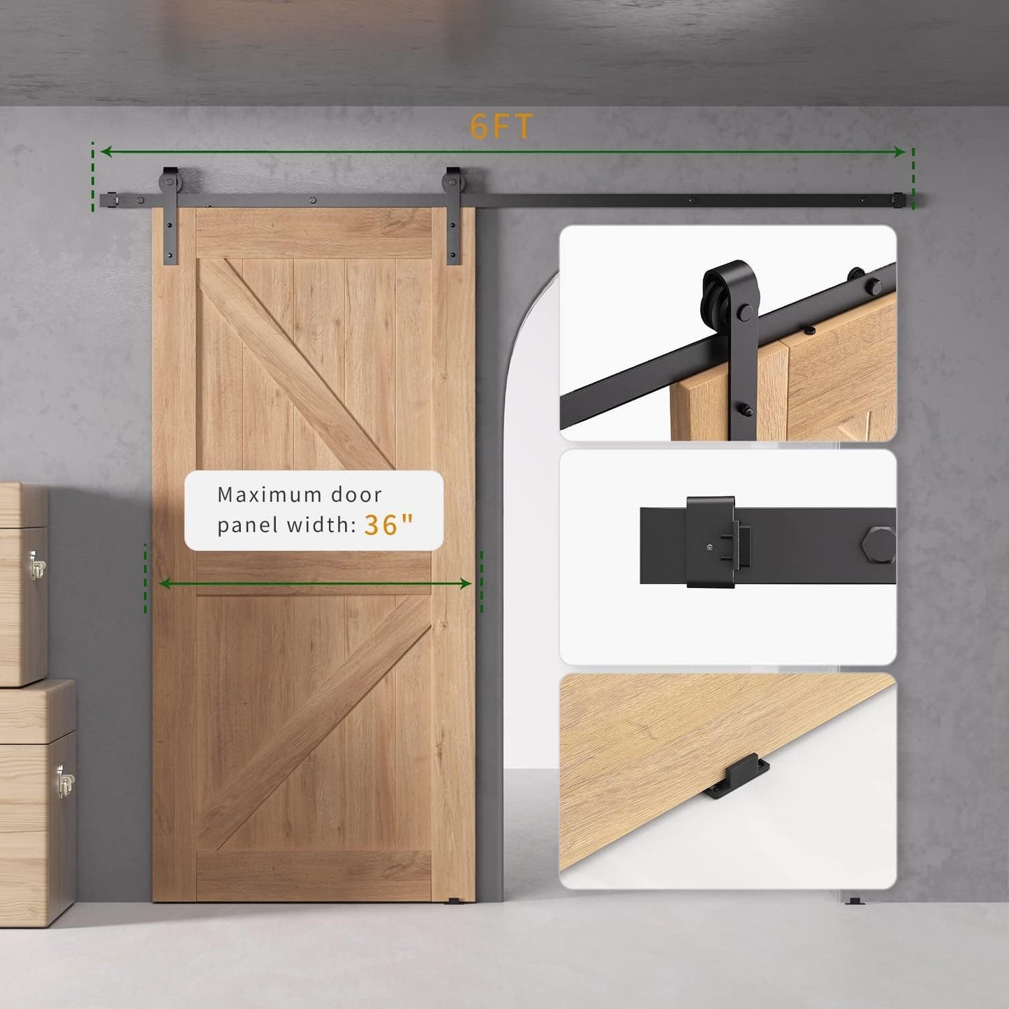 6 FT Black Barn Door Hardware Kit, Dulcii Heavy Duty Steel Slide Sliding Track Rail Hanger Roller 183cm Roller Door Hardware