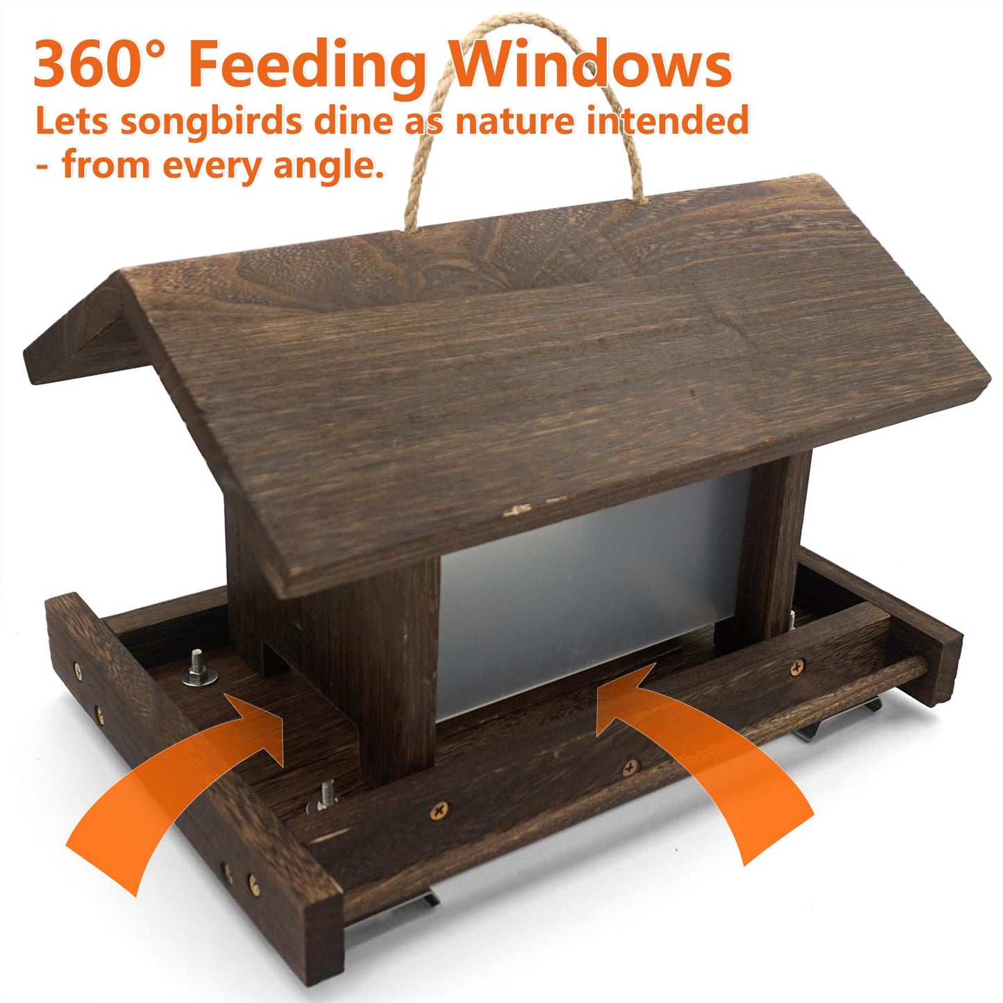 Zeqeey Wooden Bird Feeder Large Capacity Hanging Wood Birdfeeder with Tree Railing Handrail Fence Mounting Bracket for Feeding Outside Garden Wild Finches Robin Sparrow