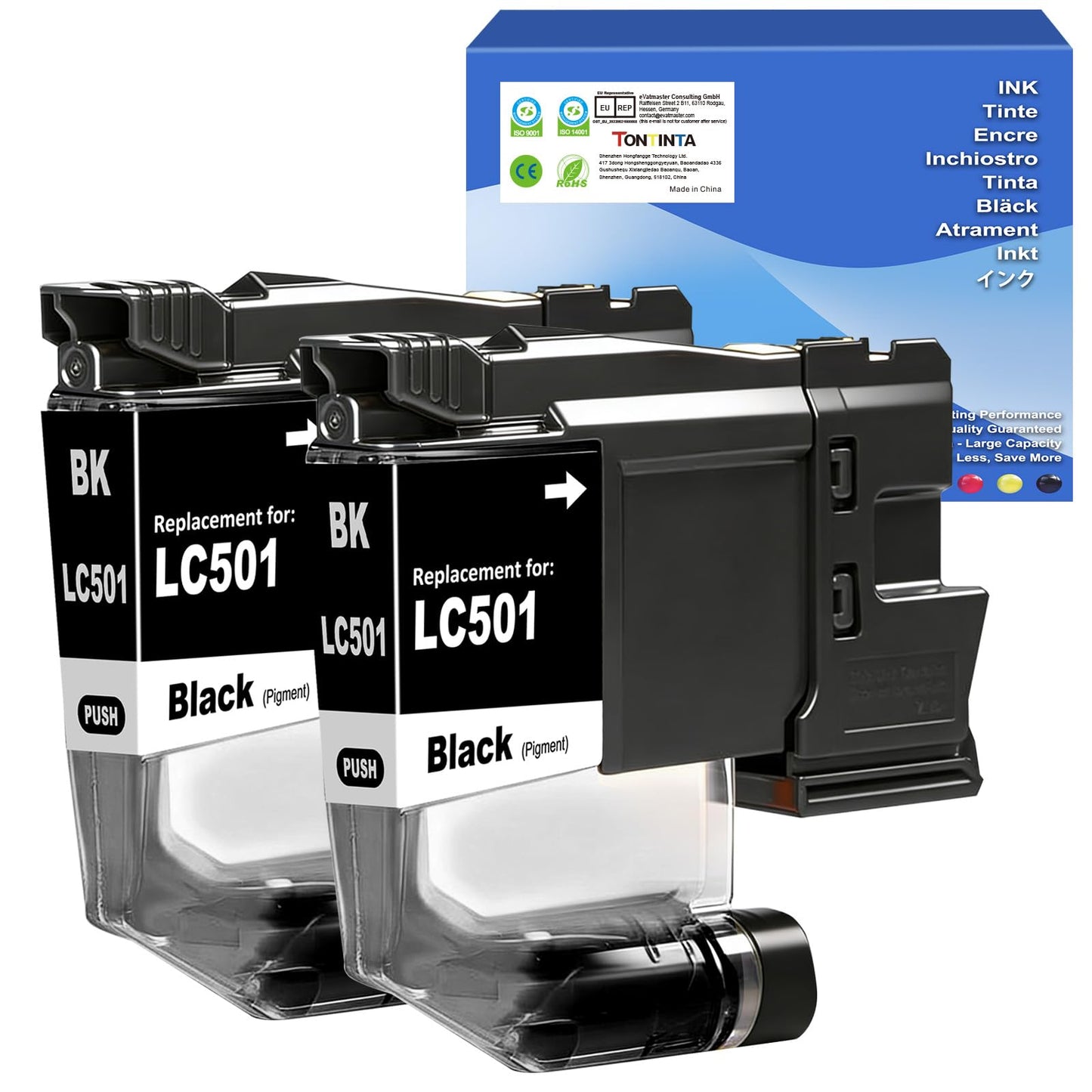 TONTINTA LC501 LC501BK Compatible Ink Cartridges Standard Capacity 250 Pages 2 Blacks for MFC-J1260W MFC-J1360DW MFC-J1410DW Printers
