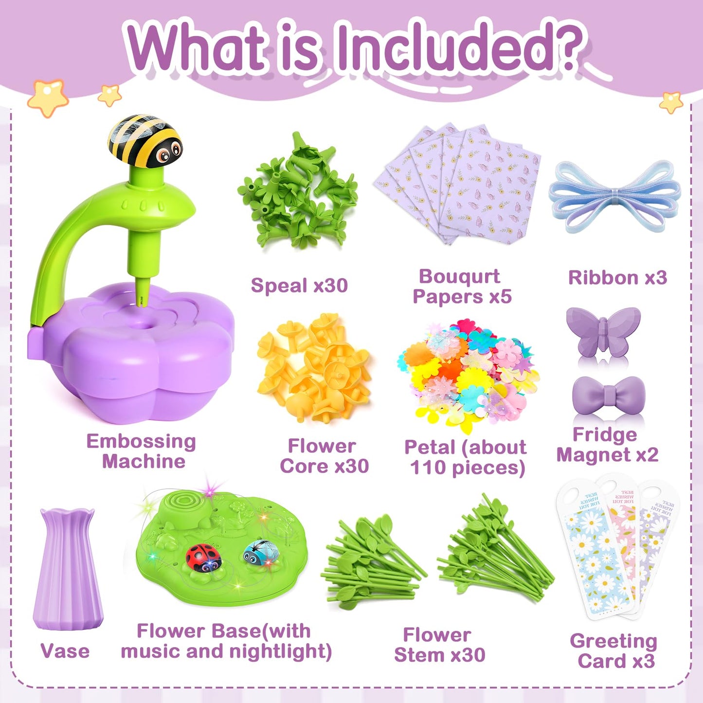 Fabric Flower Bouquets Toys, DIY Arts and Crafts Kit Toys for Kids Ages 4-8, Preschool Educational Activity Toy, Toddler Girls Christmas Birthday gifts for 4 5 6 7 8 Year Old Girl