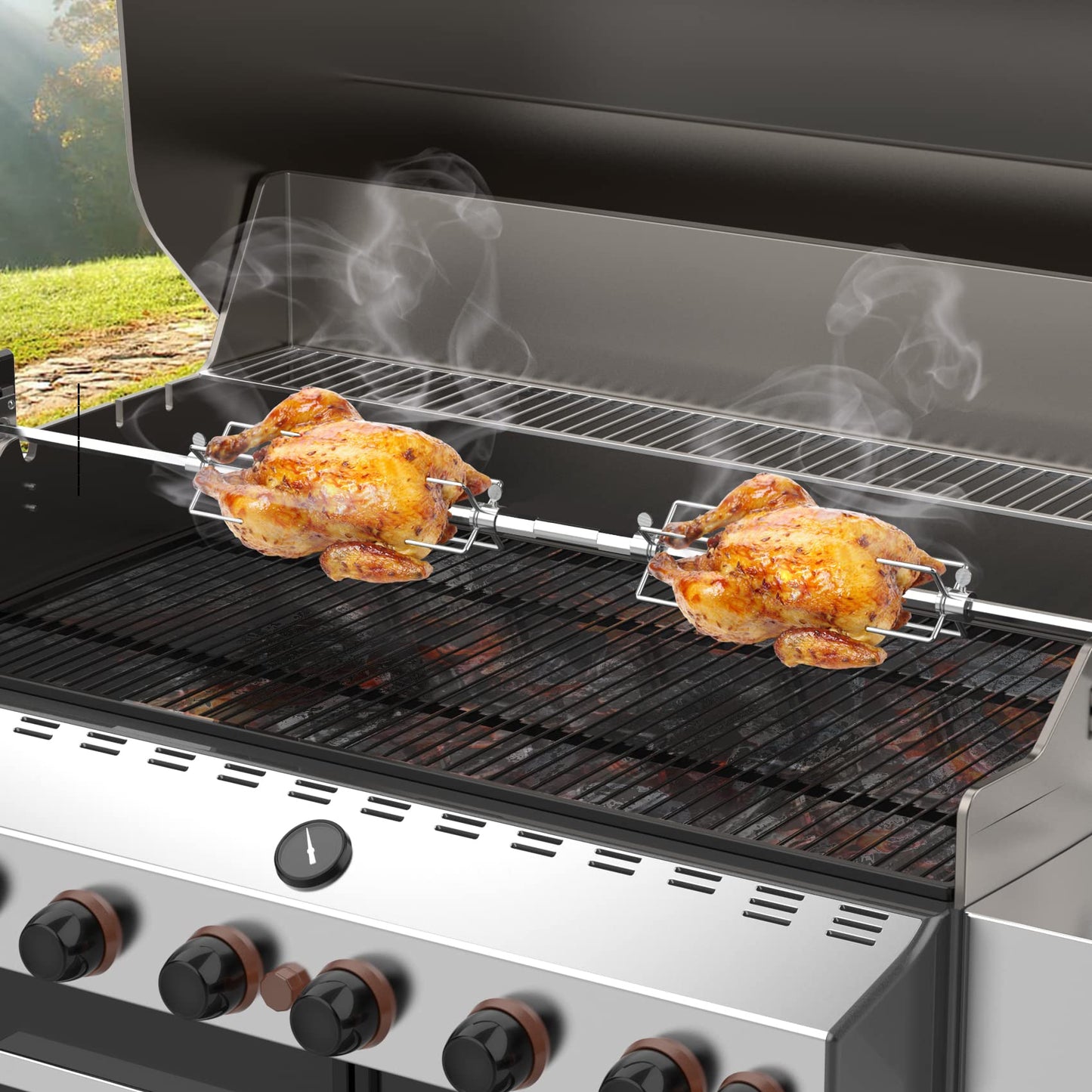 Onlyfire Universal Grill Replacement Rotisserie Kit - 45'' & 53'' X 1/2'' Hexagon Spit Rod, 50 lb Stainless Steel Electric Motor