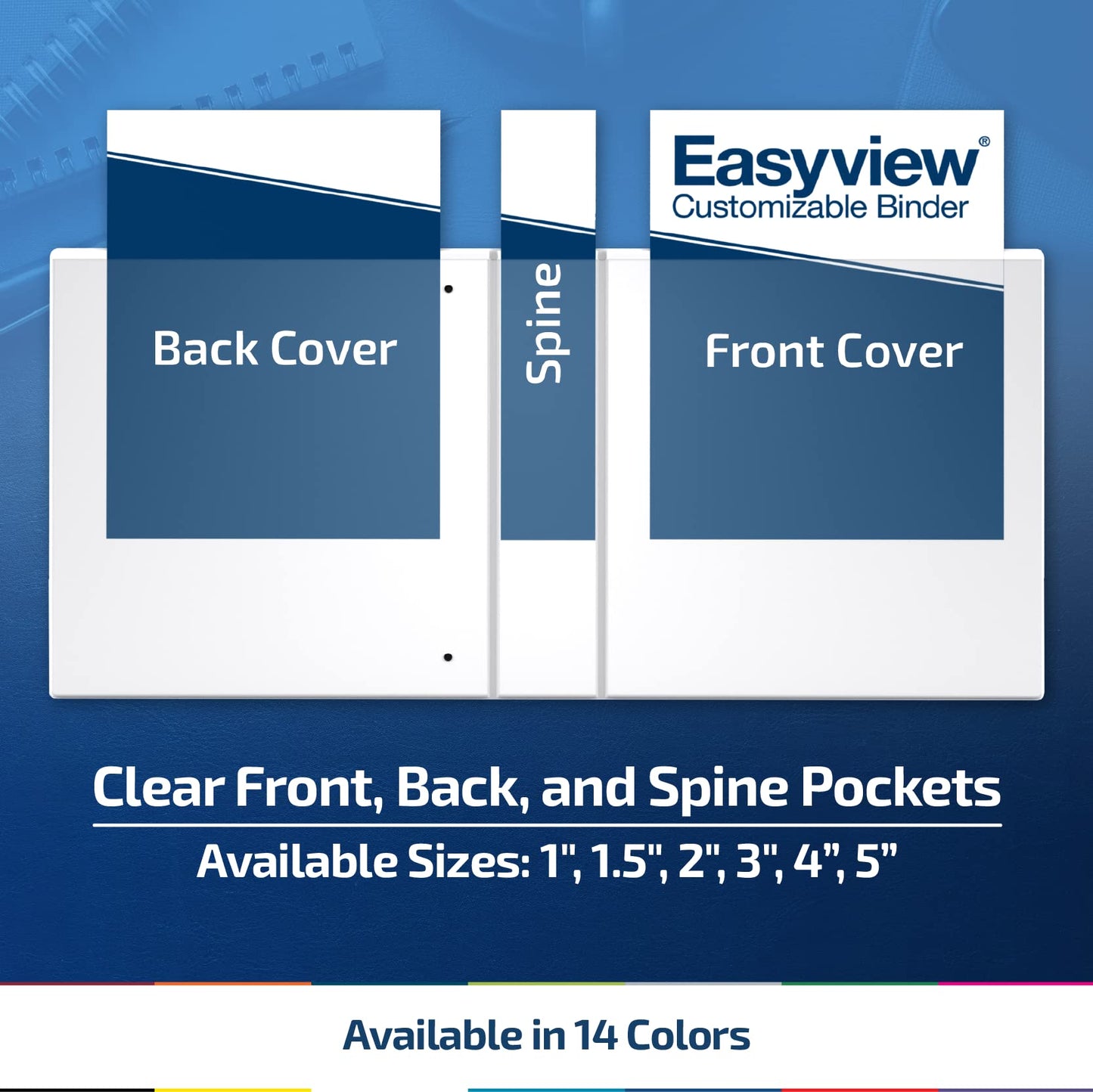 EasyView Premium Angled D-Ring 2-Inch Binders with Clear-View Covers, Customizable 3-Ring Binders for School, Office, or Home, Pack of 6, White