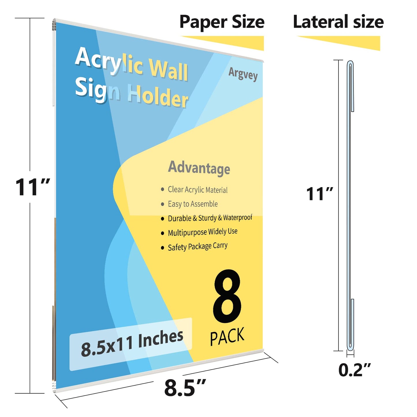 8 Pack Acrylic Sign Holder, 8.5 X 11 inch Wall Mount Clear Plastic Paper Sign Display with 3M Tape, Photo Advertising Menu Flyer Display in Home Office, Restaurant, Hotel, and Store