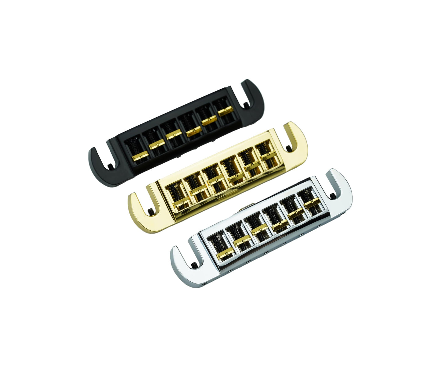 Guyker Guitar Bridge String Spacing 10.5mm, Zinc Alloy Dual-Tone Adjustable Wraparound Tune O Matic Bridge Tailpiece with Studs for 6 String Les Paul LP SG Electric Guitar (GM002, Chrome)