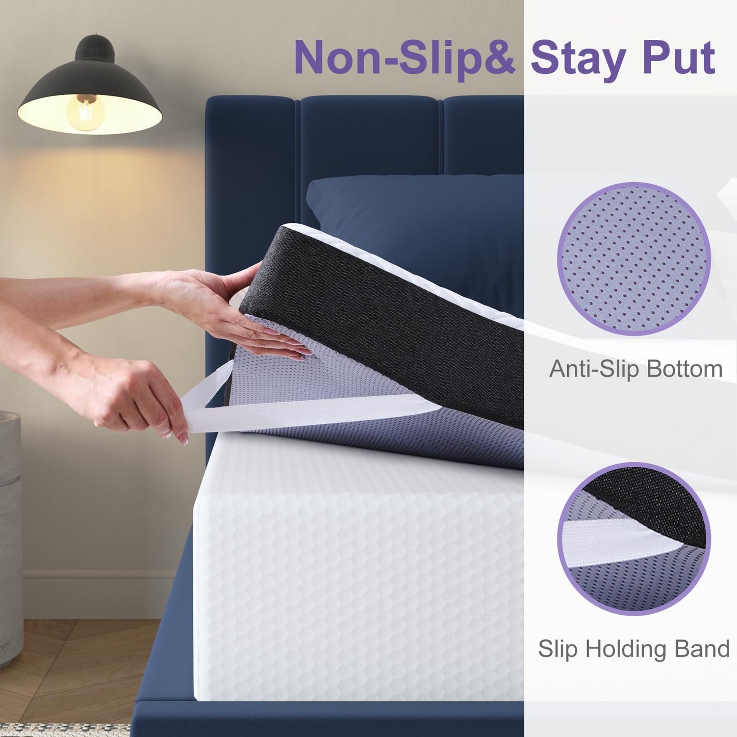 Hyberix Memory Foam Mattress Topper Full, 2 Inch Cooling Gel Memory Foam Mattress Topper with Removable & Washable Bamboo Cover for Back Pain and Pressure Relief (54"x75")