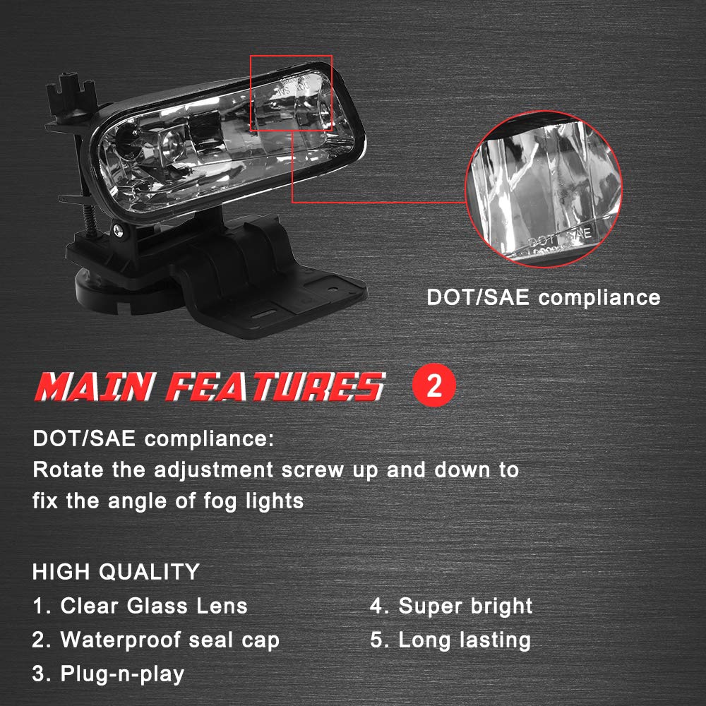 A ABIGAIL Driving Fog Lights Lamps Replacement for 1999-2002 Chevy Silverado, 2000-2006 Chevy Suburban/Tahoe With 880 12V 27W Halogen Bulbs 10368476,10368477, GM2592113,GM2593113 (Clear Lens)