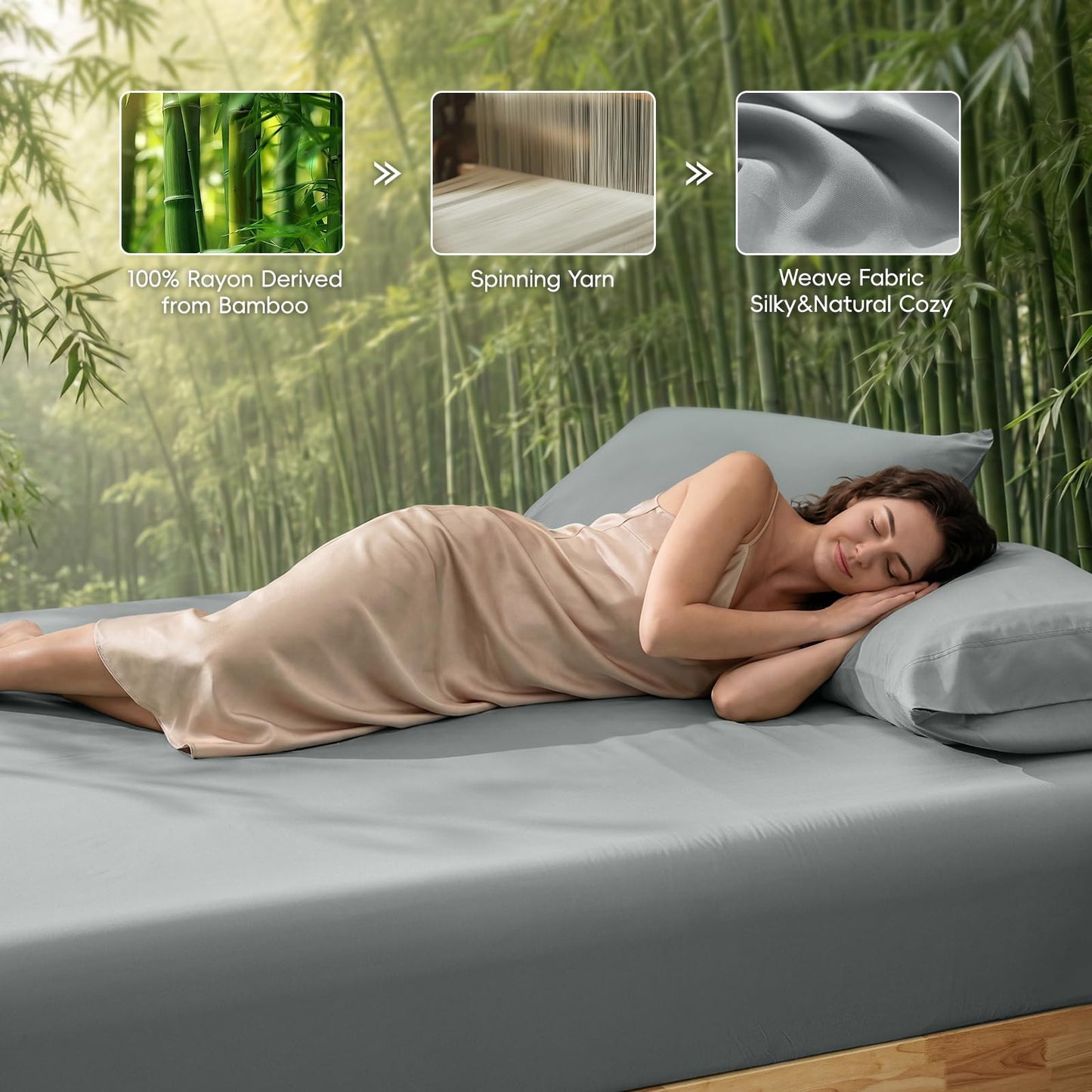 David's Home Cooling Fitted Sheet King Size, 100% Rayon Derived from Bamboo, 16" Deep Pocket 2.5cm Wider Elastic, Luxury Smooth Silky Soft Breathable Bottom Sheet for Hot Sleeper, Gery