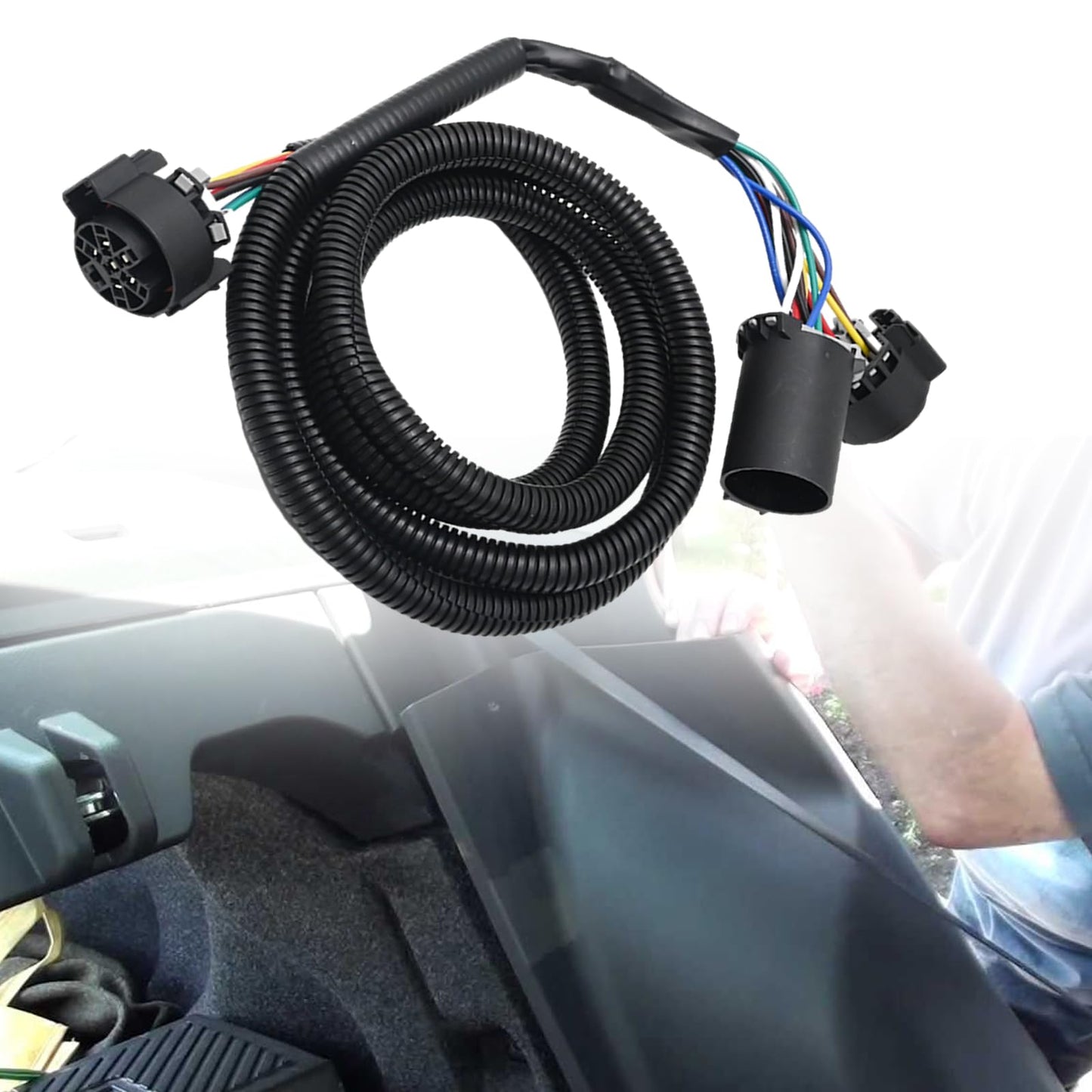 Anxingo 7-Foot 7-Pin Vehicle Trailer Wiring Plug Harness Extension Replacement for Chevy Dodge Ford GMC Nissan Toyota Ram 5th Wheel and Gooseneck Trailers