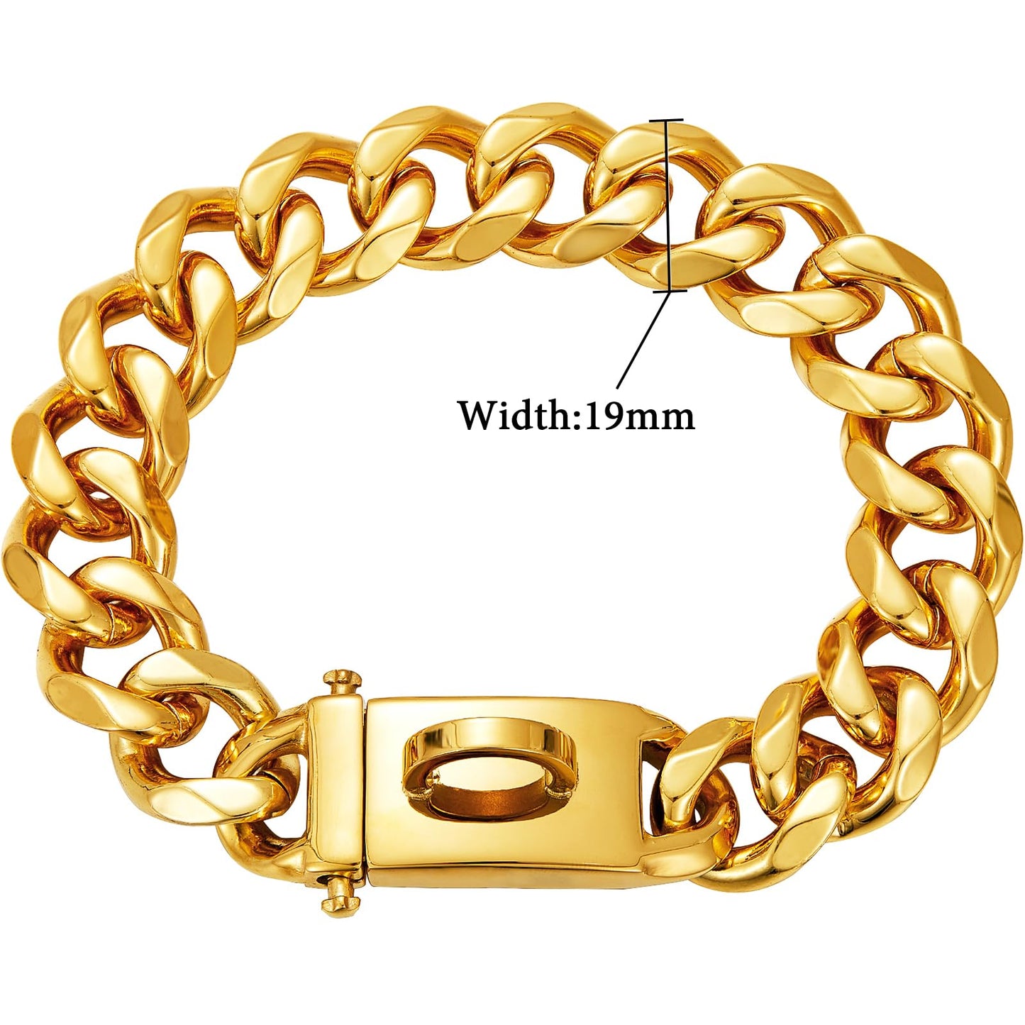 19mm Wide Gold Dog Chain Collar with Buckle,18K Gold Plated,Heavy Duty Strong Stainless Steel Metal Pet Solid Cuban Links Collars for Dogs(22inch)